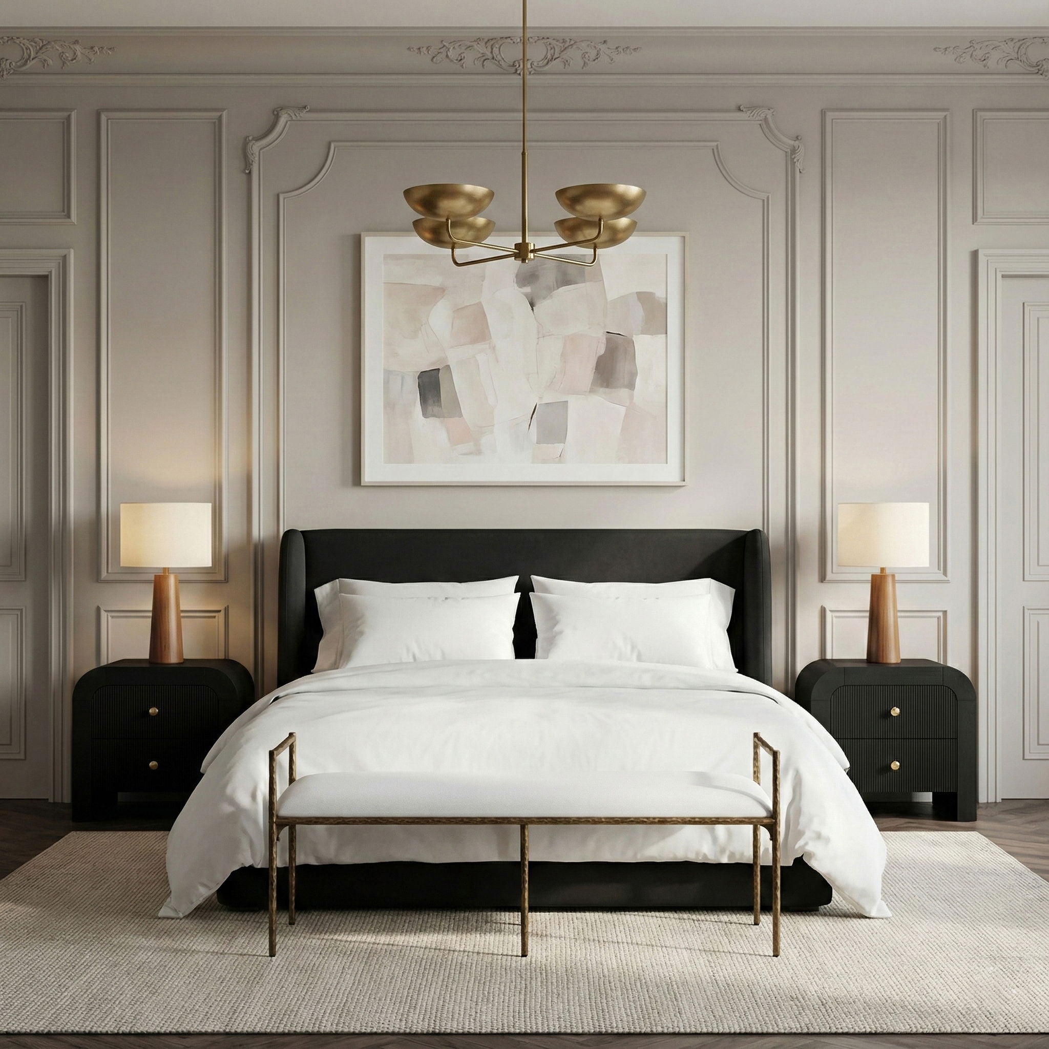 Axis - Linen Textured Cream Fabric Upholstered Bench