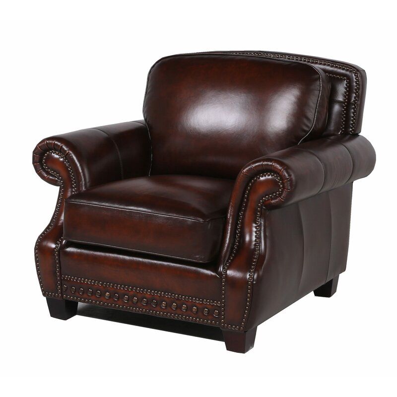Traditional Roll Arm Nailhead Leather Chair - Brown - Best Buy Furniture