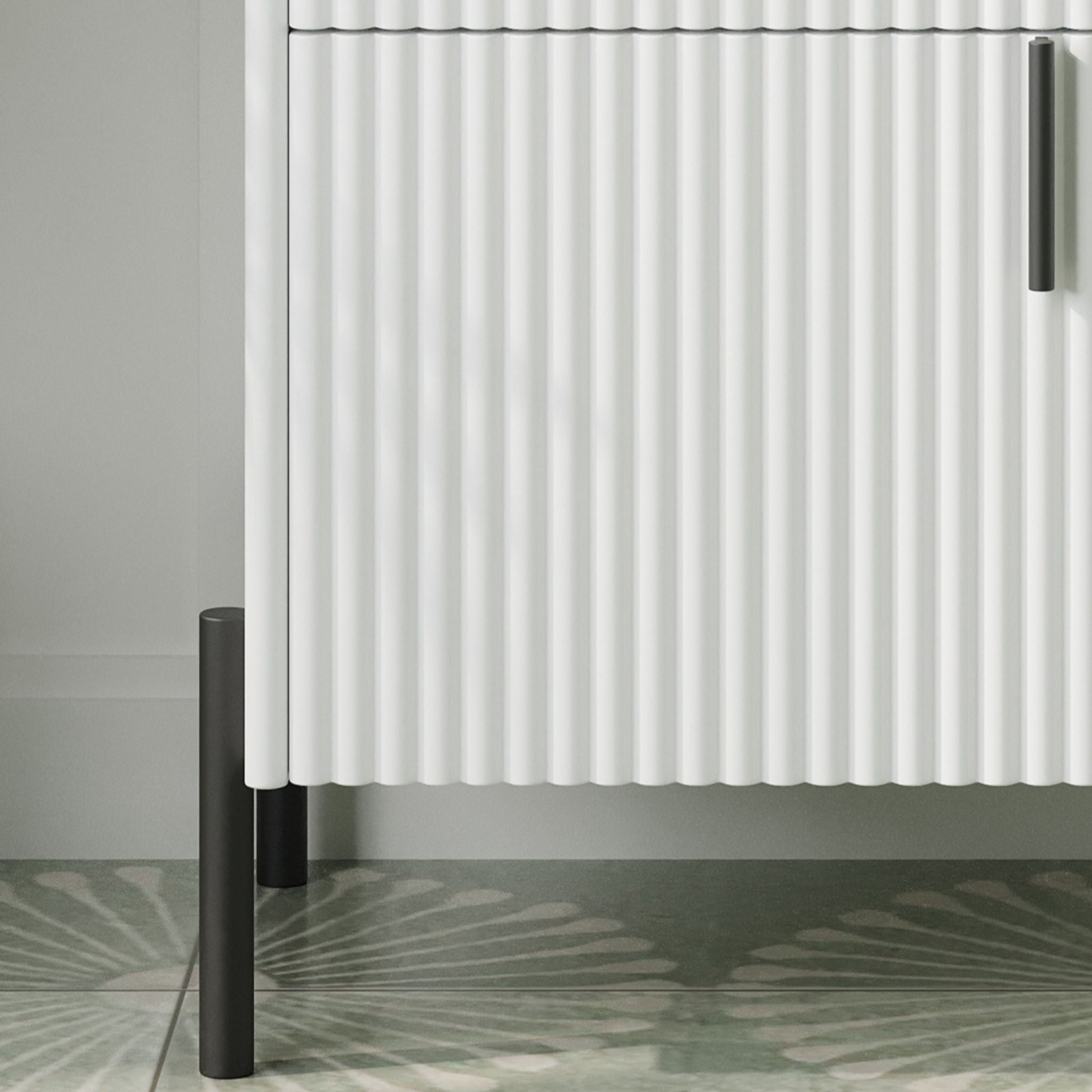 Fluted Bathroom Vanity With Ceramic Sink, Freestanding Design