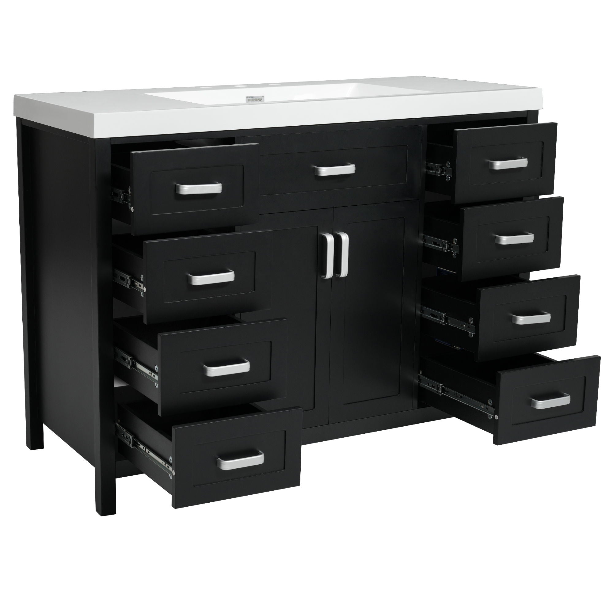 Bathroom Vanity With Sink, 2 Doors 8 Drawers, Soft Close System, Classic Design