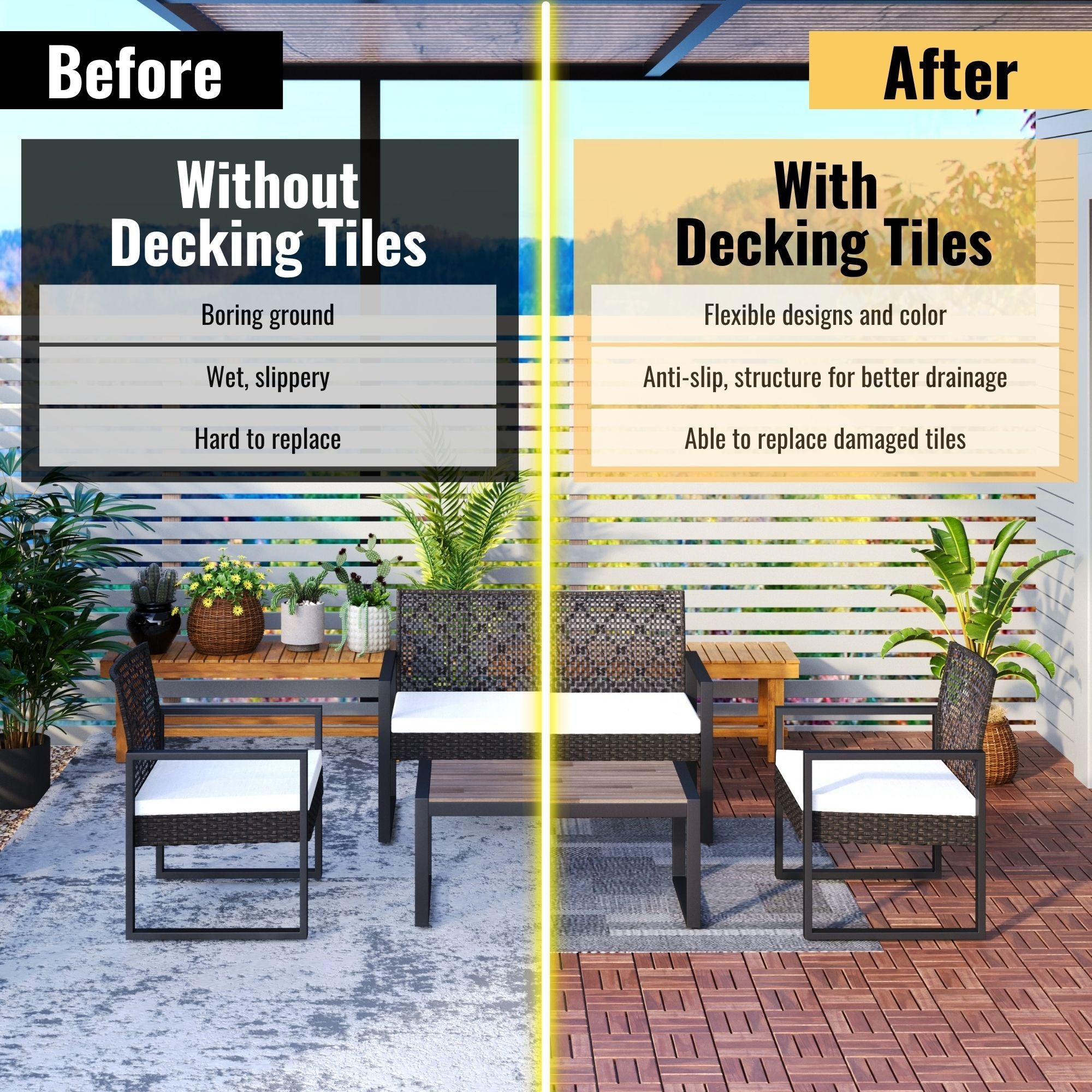 Acacia Wood Interlocking Deck Tiles Checker Pattern For Outdoor Flooring