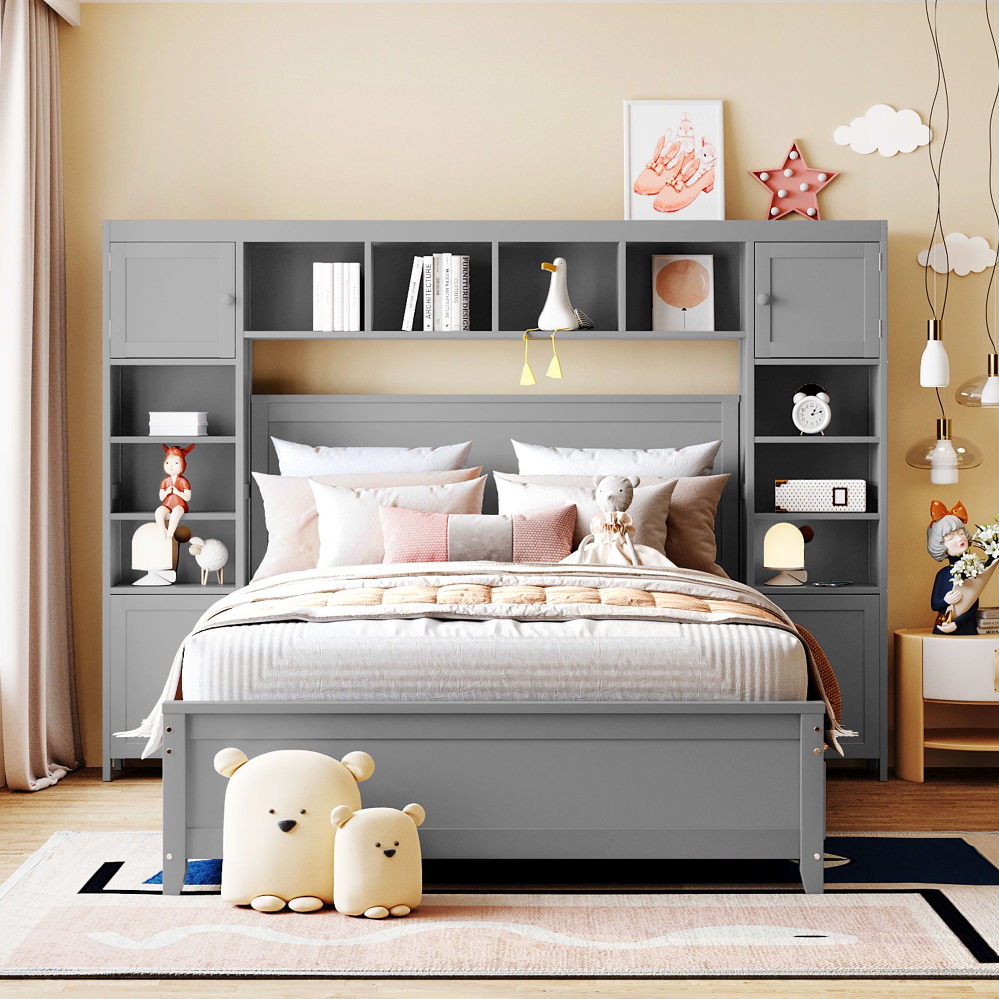 Bed With All In One Cabinet And Shelf