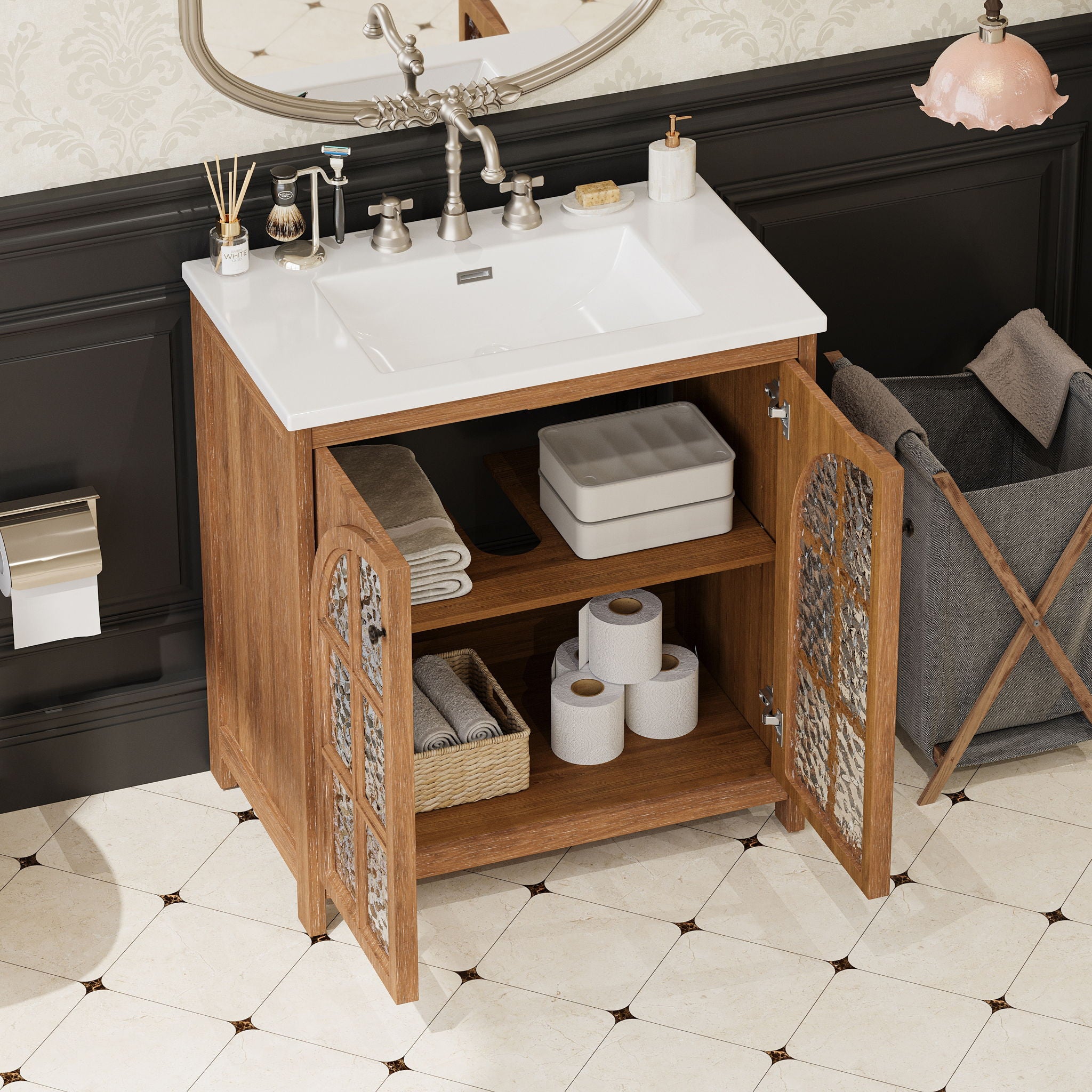Vintage Farmhouse Bathroom Vanity With Ceramic Sink