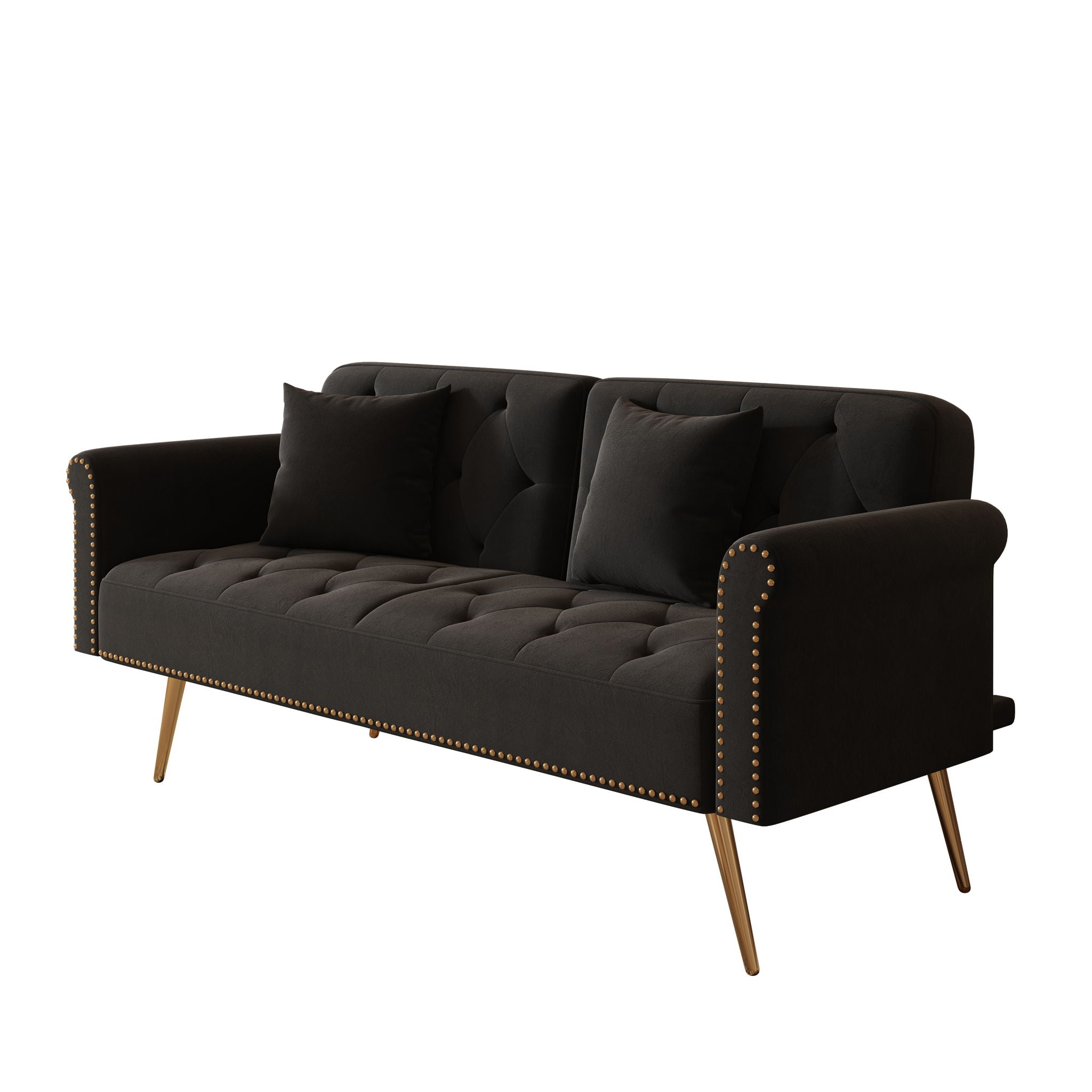 Luxurious Velvet Sofa Bed With Nail Head Trim And Matching Pillow