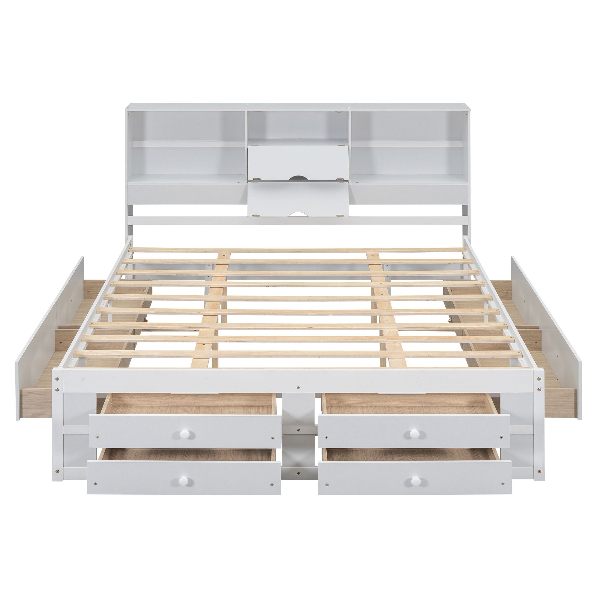 Platform Bed With Storage Headboard And 8 Drawers