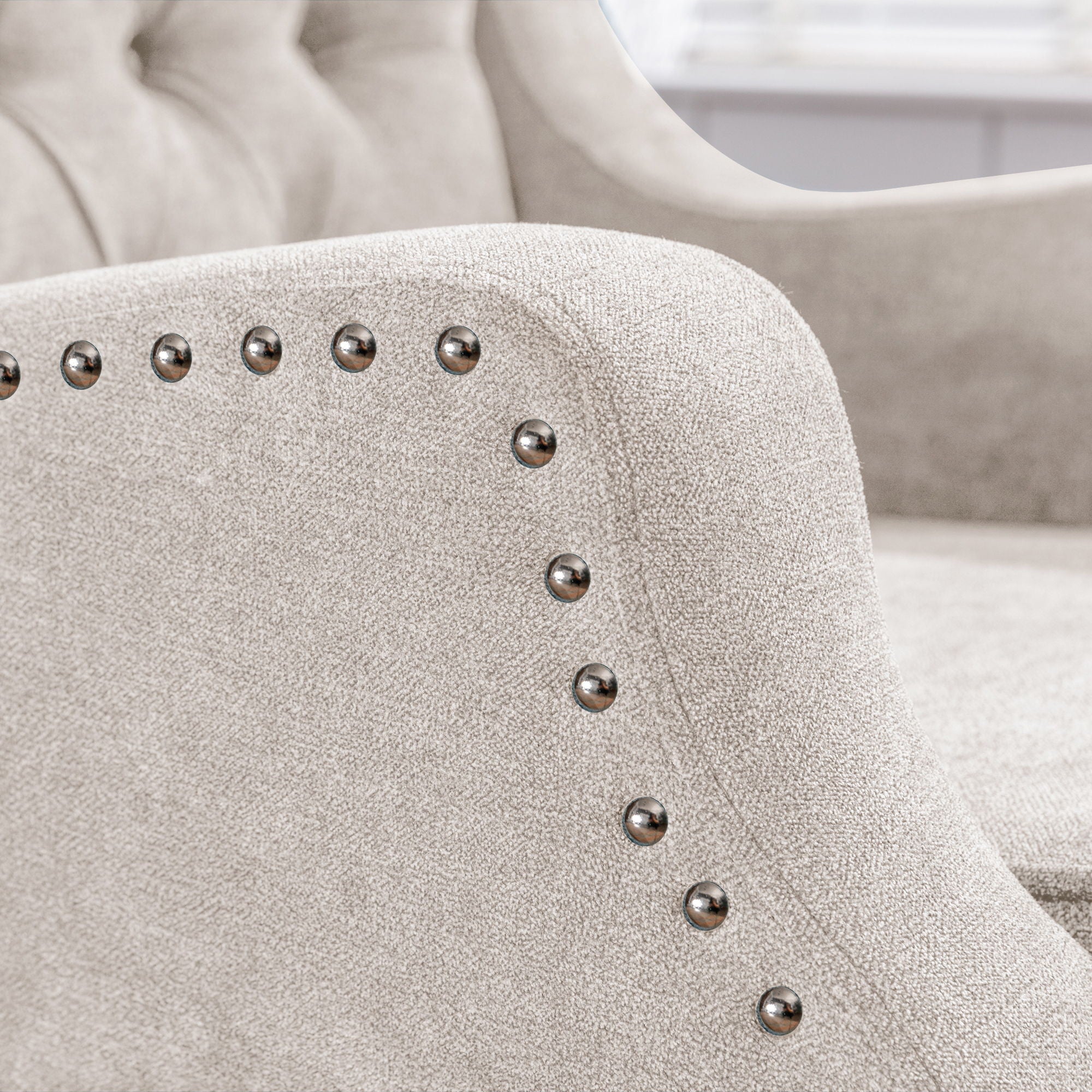 Accent Chair, Living Room Chair, Footrest Chair Set With Vintage Brass Studs, Button Tufted Upholstered Armchair For Living Room, Comfy Reading Chair For Bedroom, Reception Room - Best Buy Furniture