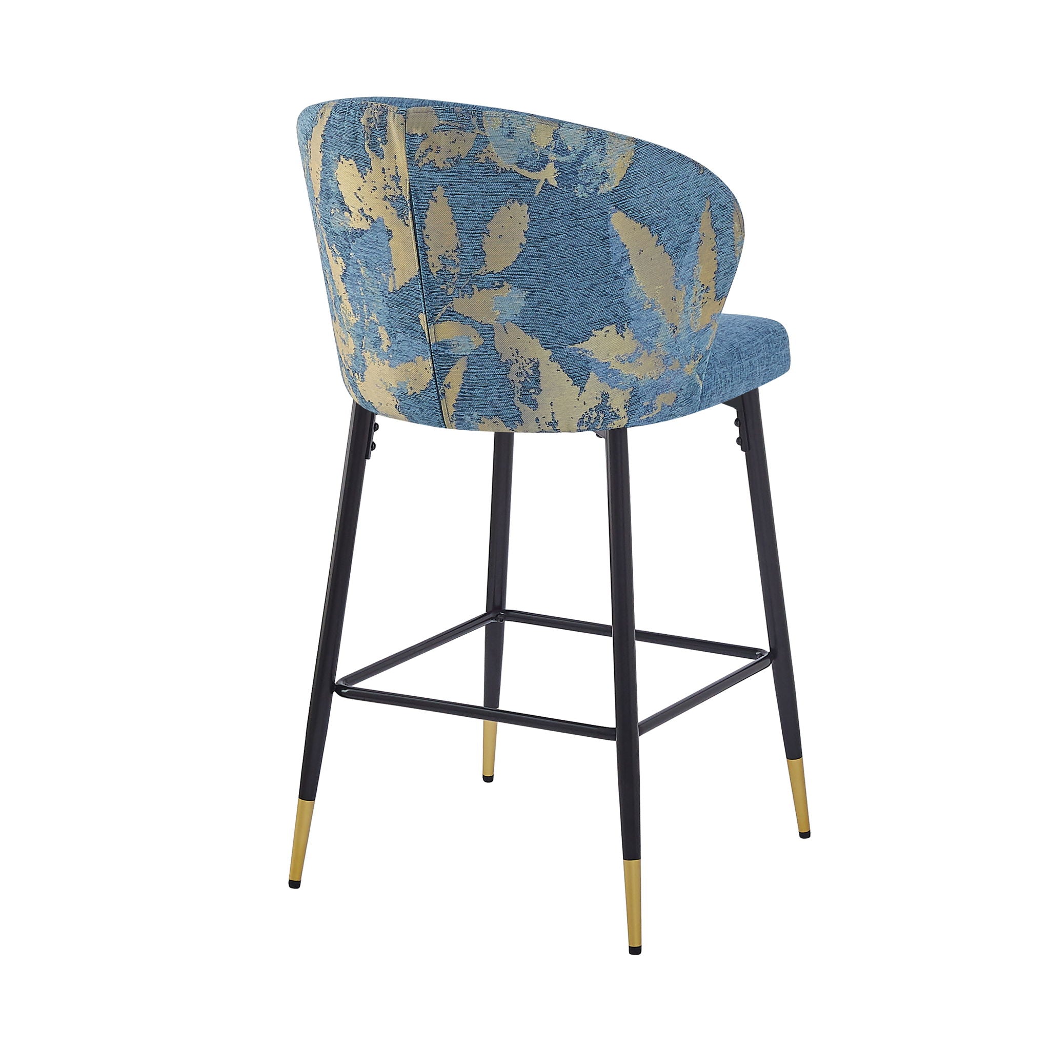 Counter Height Bar Stools (Set of 2), Jacquard Upholstered, Metal Footrest