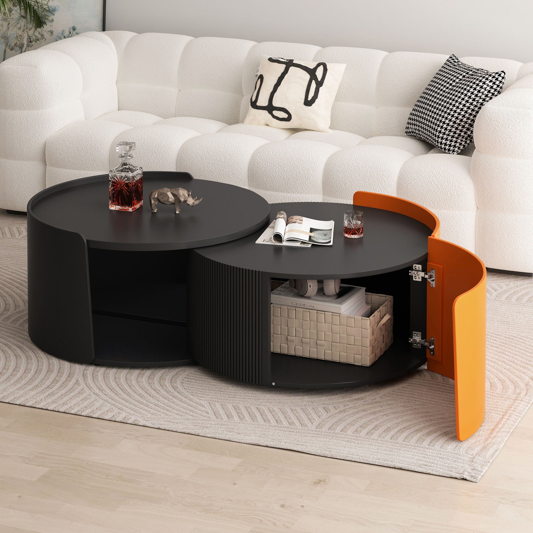 Modern Round Nesting Coffee Table With Extendable Sliding Top