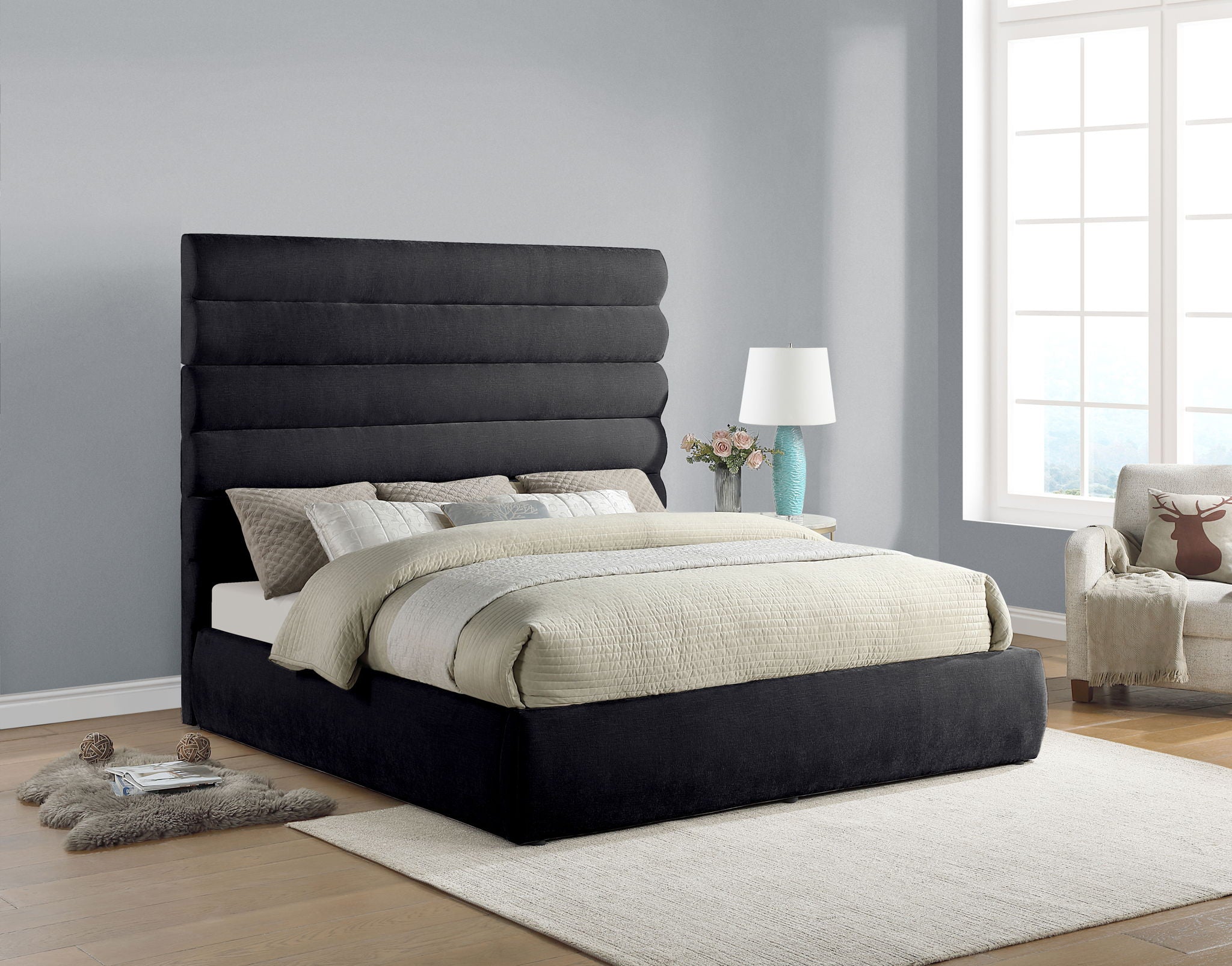 Adam - Chenille Fabric Bed With 70.5" Headboard