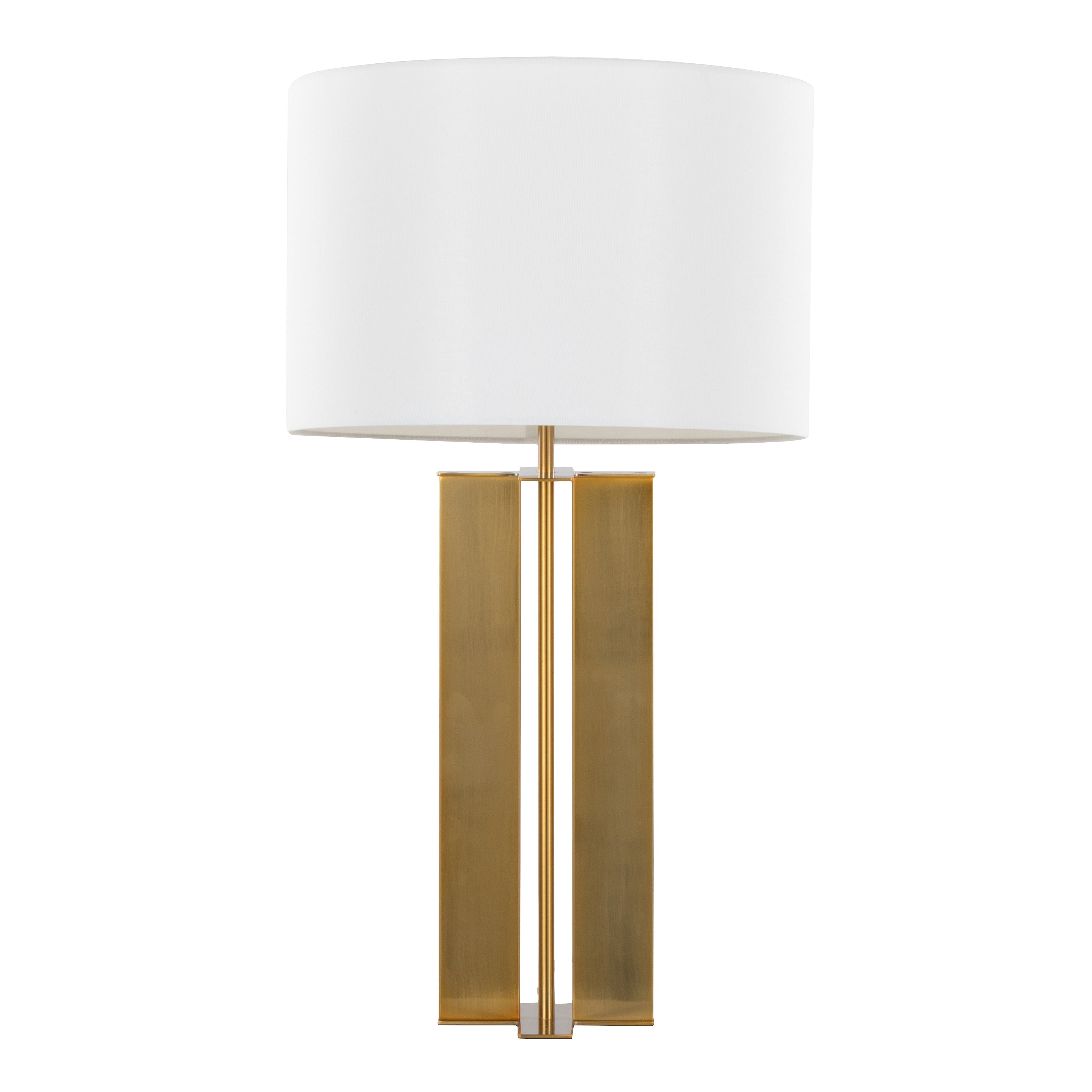 Cosmo 28' Glam Metal Table Lamp in Antique Brass and White Linen