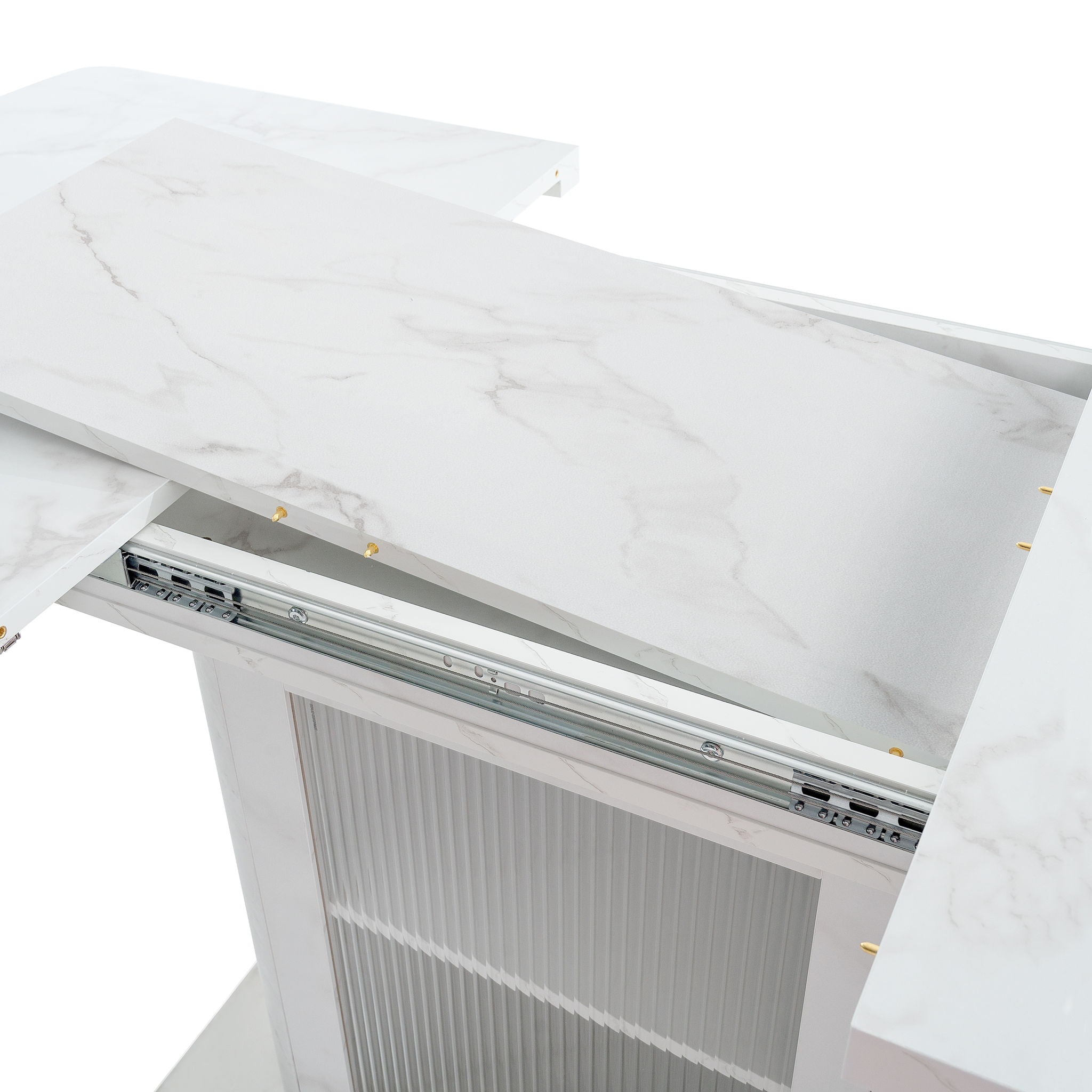 Modern Rectangle Dining Table With Stretchable Top, Storage Cabinet