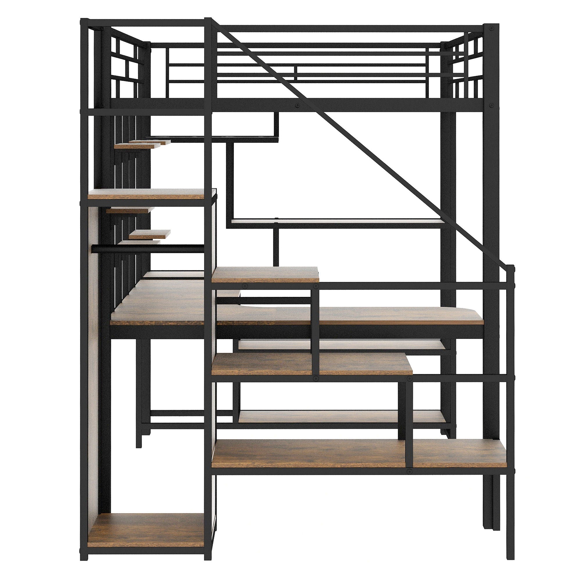 Loft Bed With Storage Staircase And Small Wardrobe, Built - In Desk And Storage Shelves