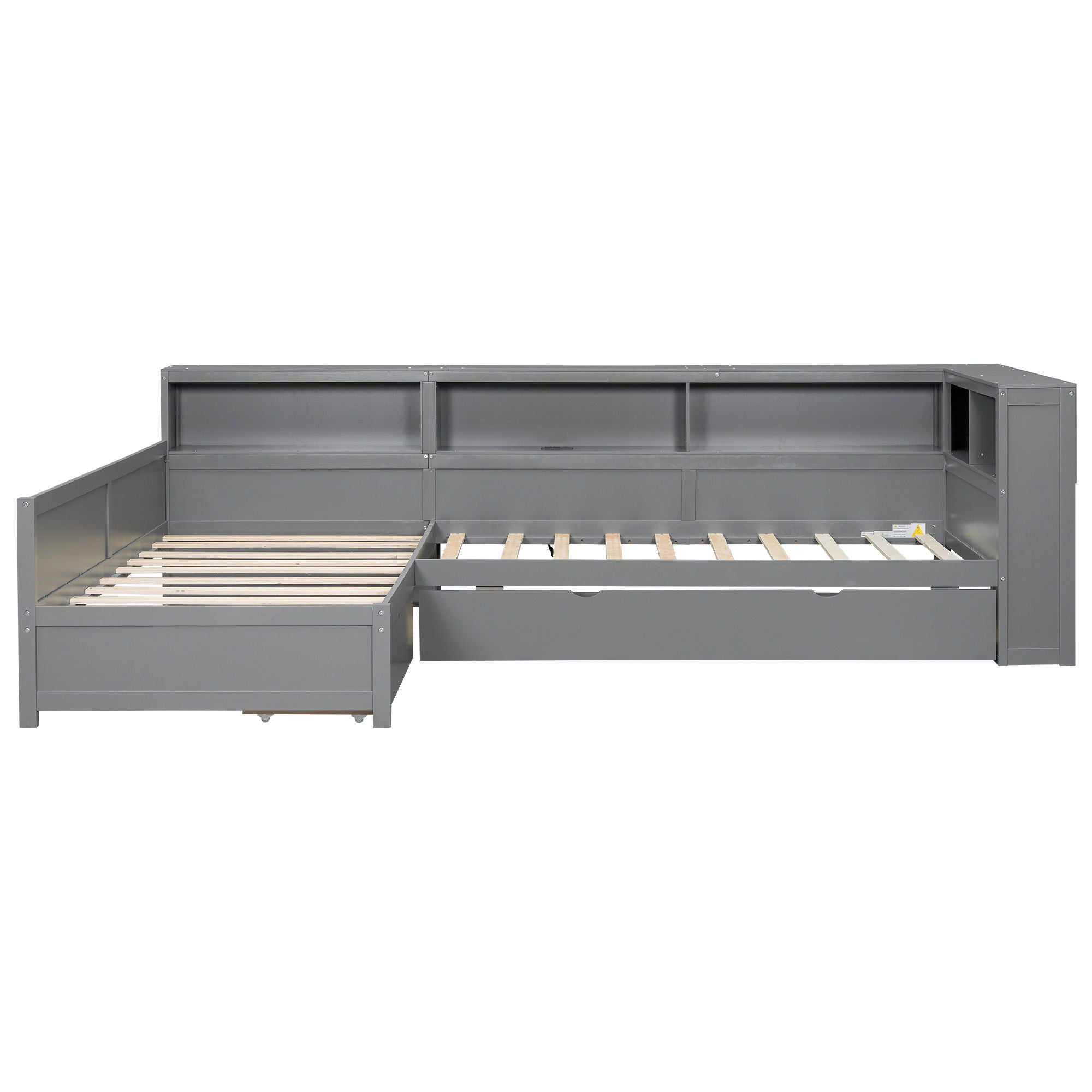 L Shaped Platform Bed With Trundle And Drawer