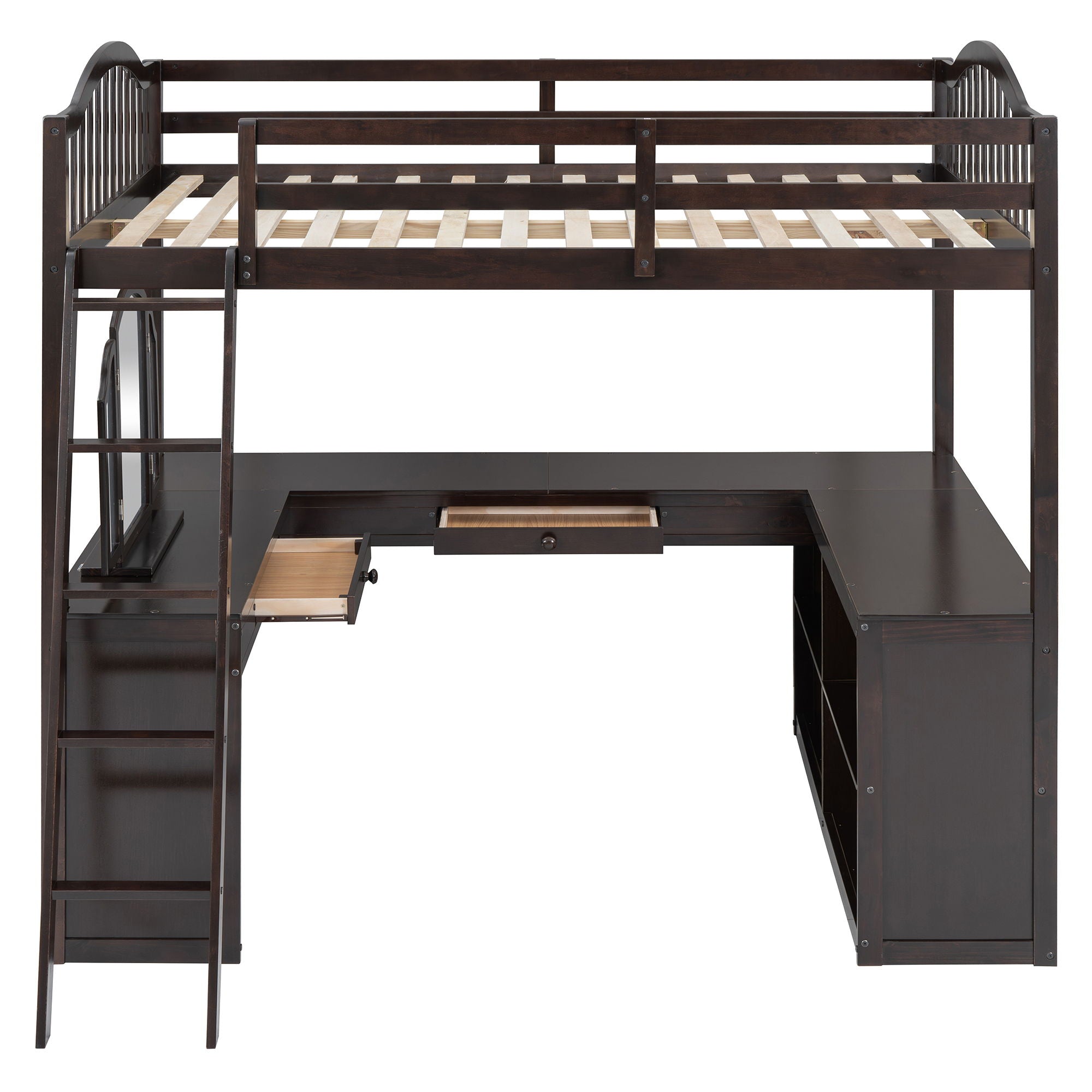 Loft Bed With Drawers, Cabinet, Shelves With Desk