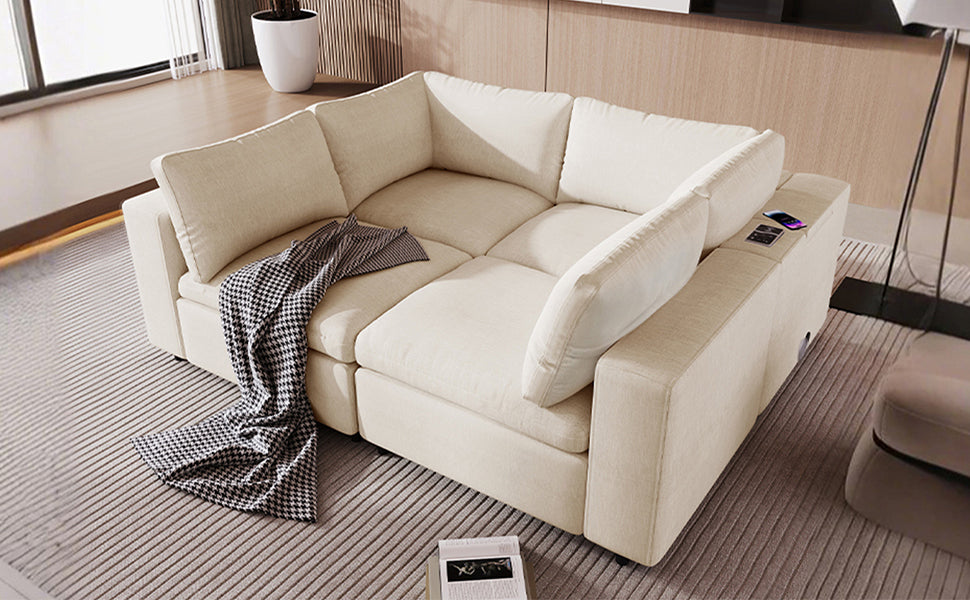 U-Style Upholstered Modular Sofa with Storage and Built-in Tech