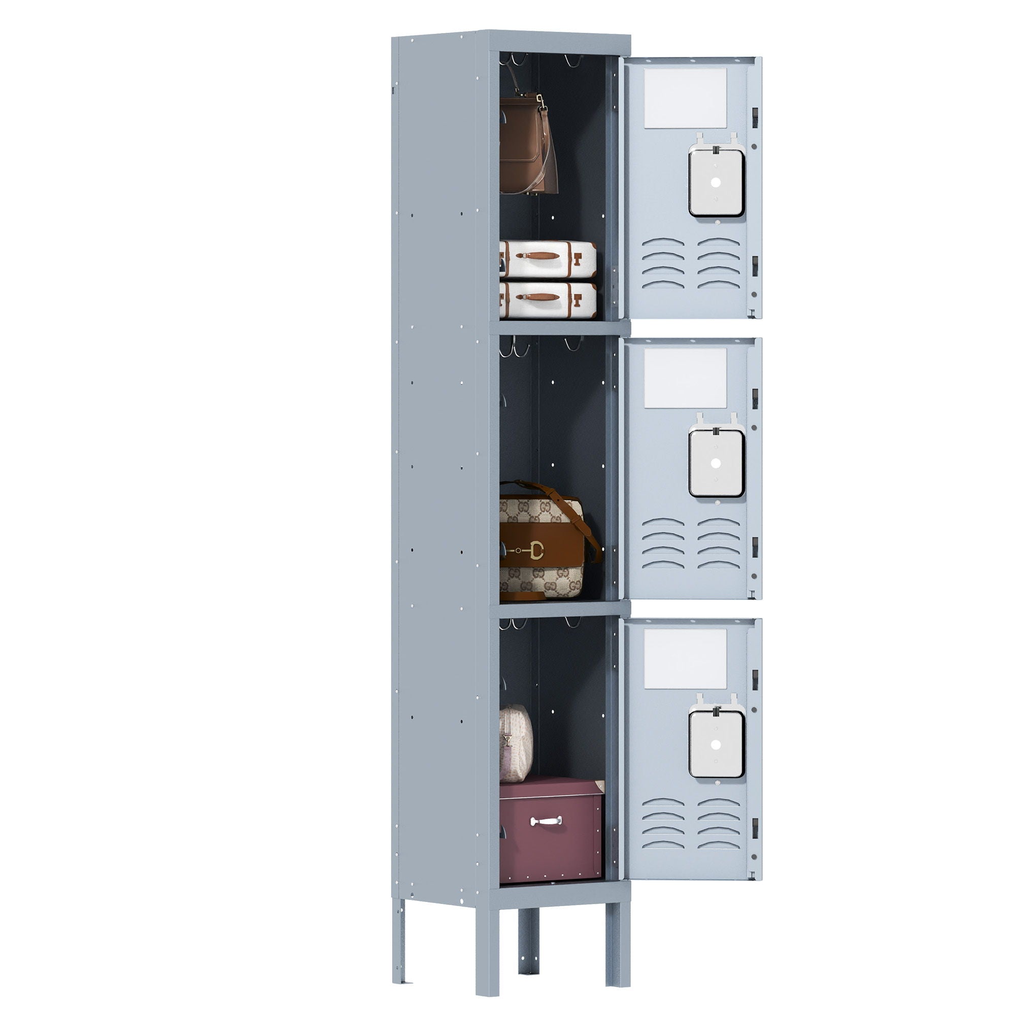 Lockers For Employees With 3 Door Storage Locker Durable For Gym, School, Office - Gray