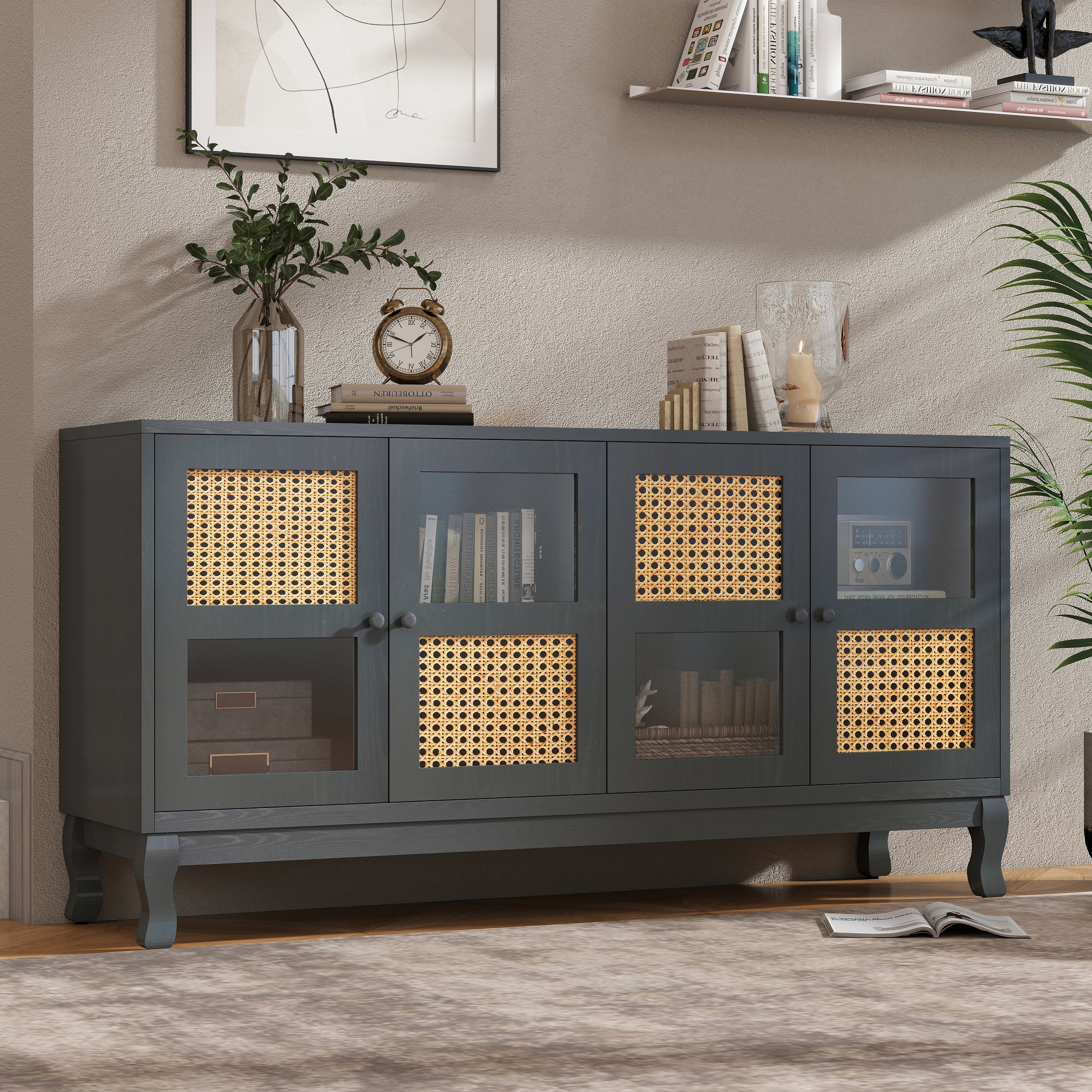Retro Industrial Grey 4-Door Sideboard