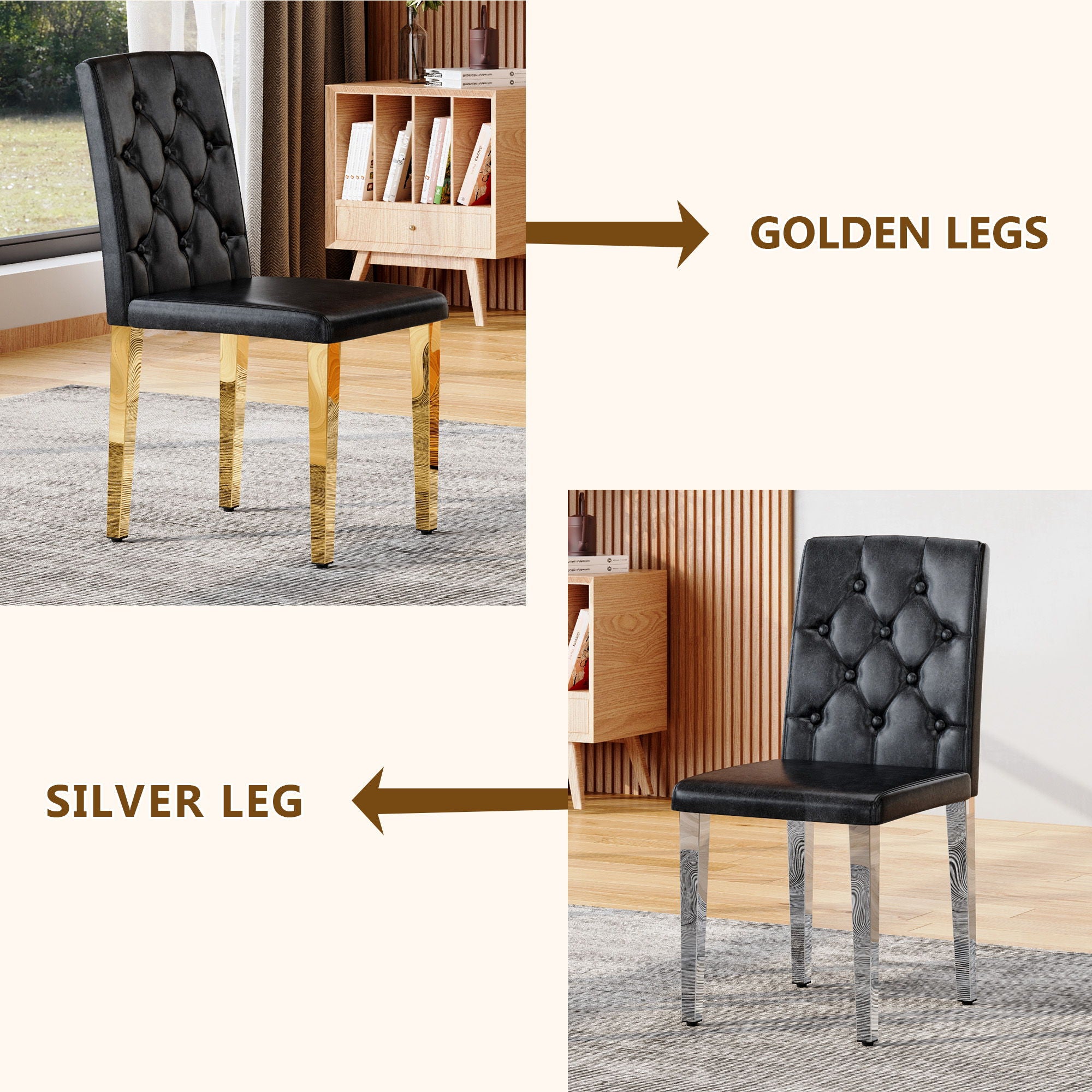 Dining Chairs With Ergonomic Buckle Backrest, Comfortable & Textured For Home (Set of 4) - Black / Gold