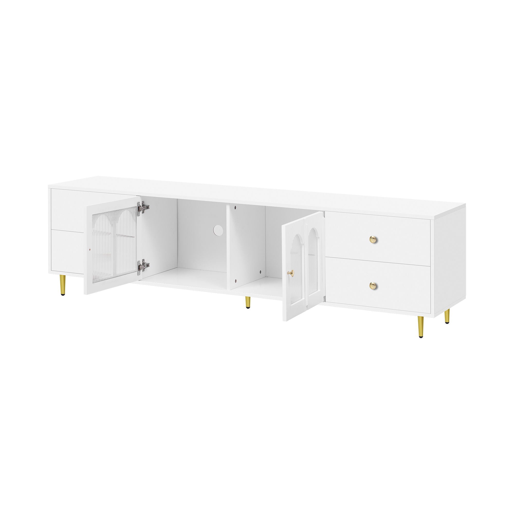 Modern TV Stand With Glass Door, 4 Drawers And 2 Cabinets