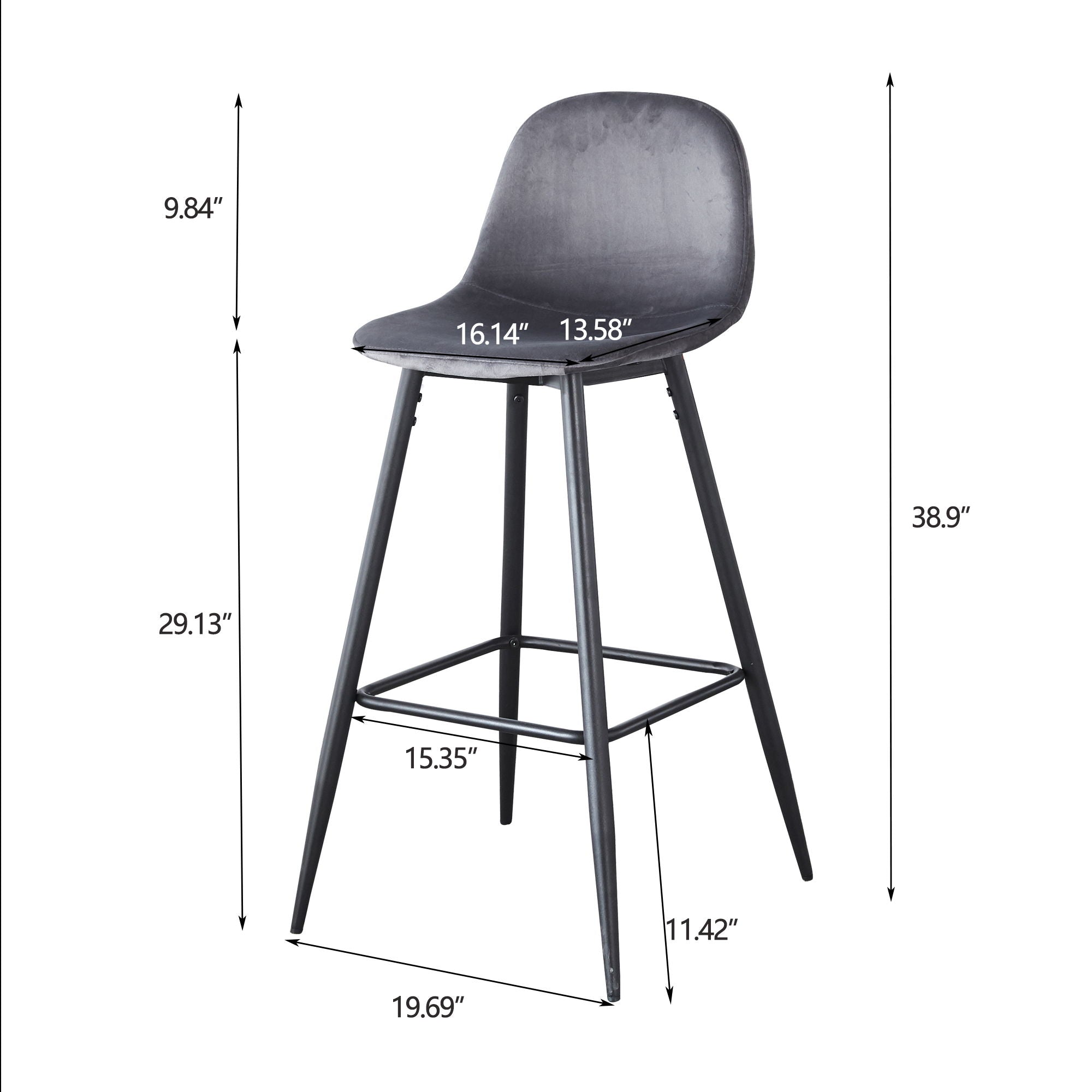 Bar Stool (Set of 2) Modern Counter Bar Height Chair With Back, Sturdy Metal Legs & Footrests, Island Stool For Kitchen Bar - Gray