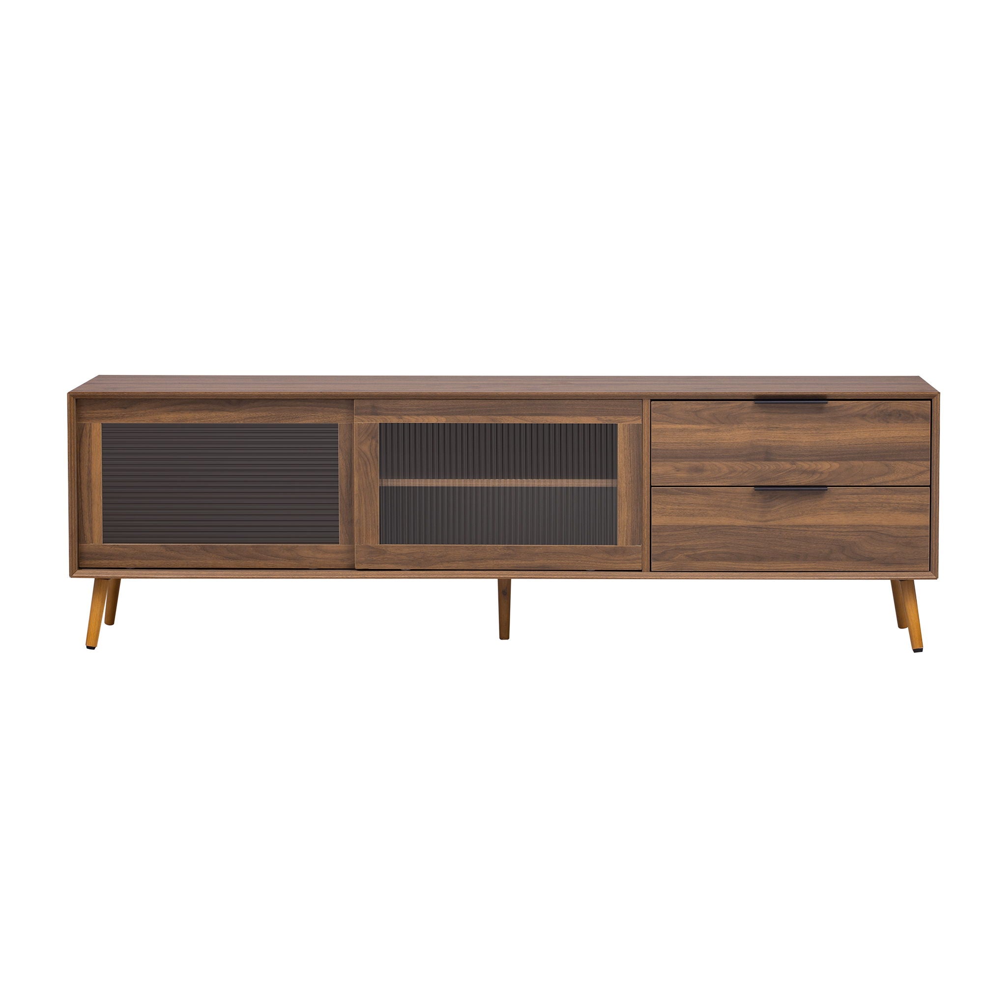 TV Stand, Media Console With 2 Doors, 2 Drawers & Storage Cabinet - Walnut