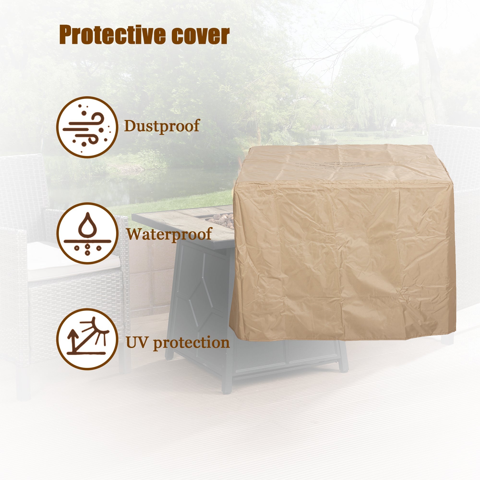 Fire Pit Table 28-Inch Square 40,000 BTU Propane Gas with Waterproof Cover