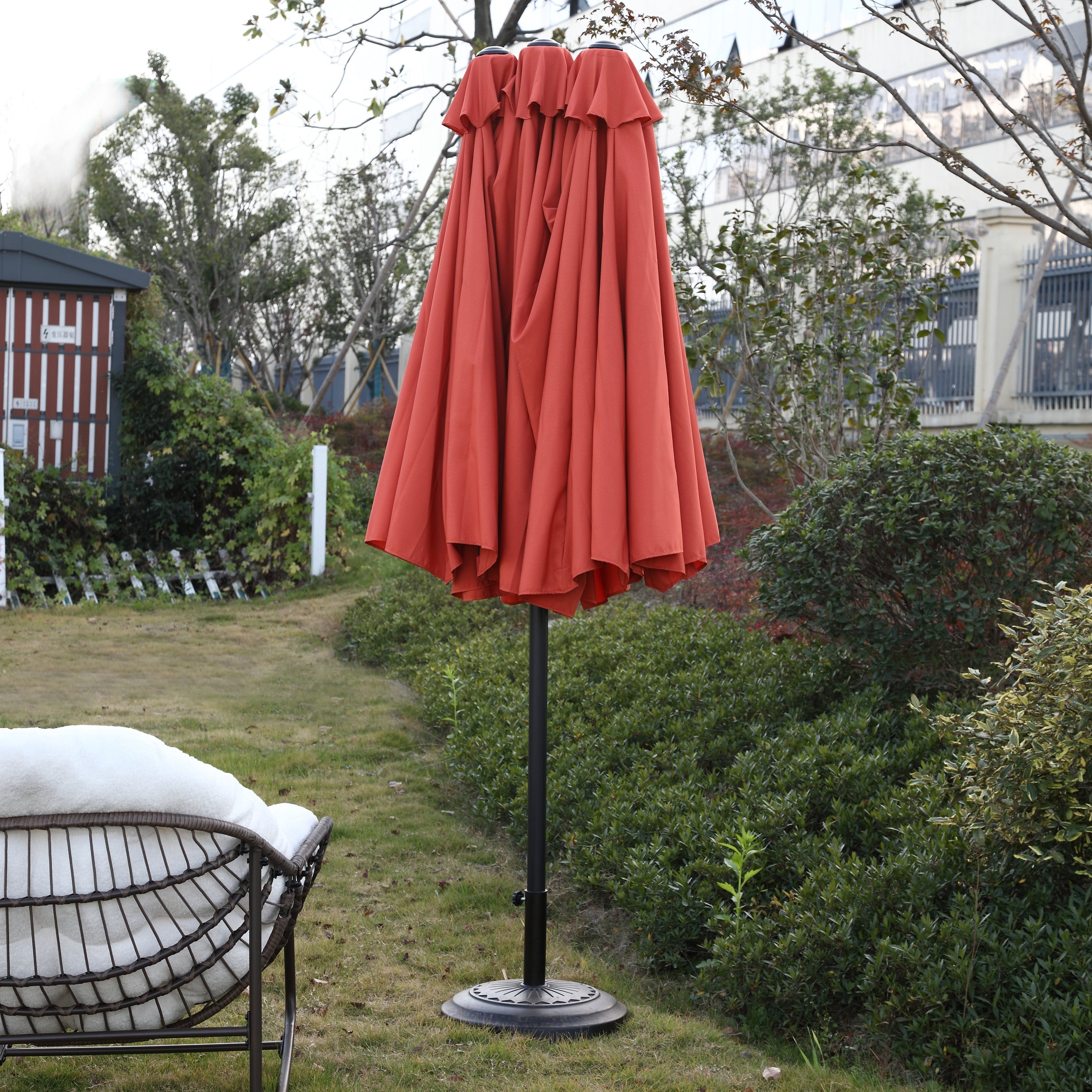14.8 Ft Double Sided Outdoor Umbrella Rectangular Large with Crank (Orange)