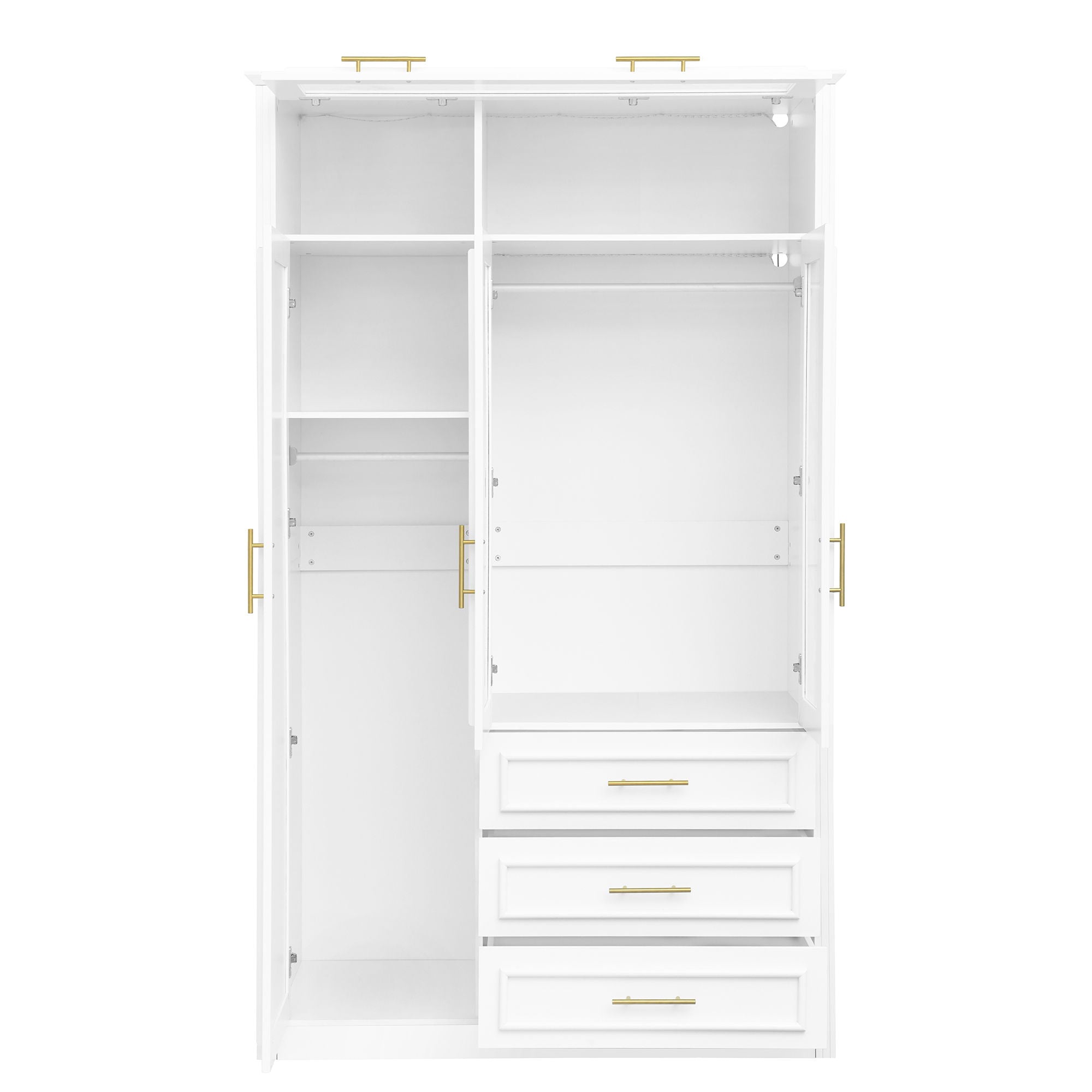 3 Door Wardrobe Armoire With LED Lighting And 3 Drawers - White