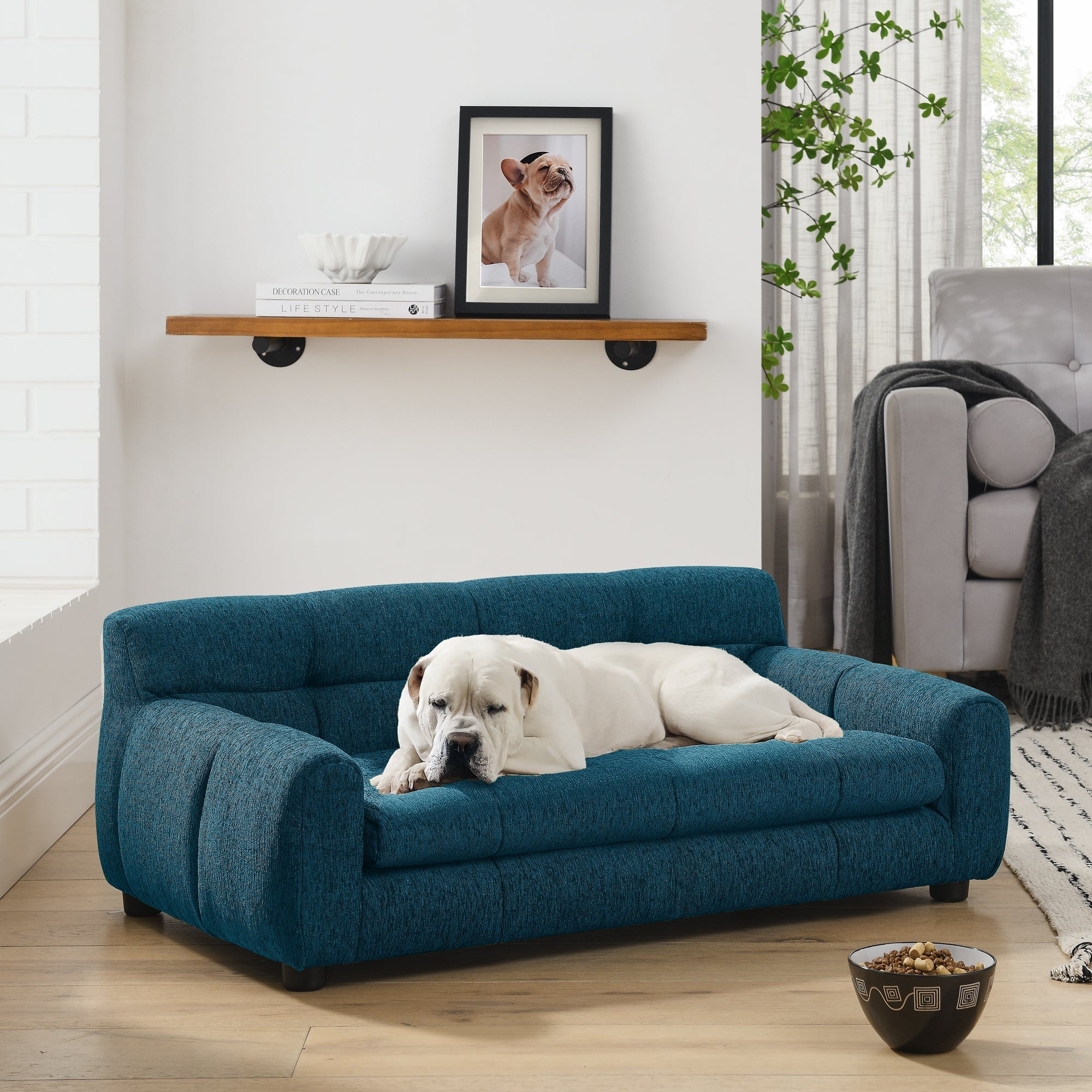 Soft Comfortable Pet Sofa with Backrest and Armrests in Blue