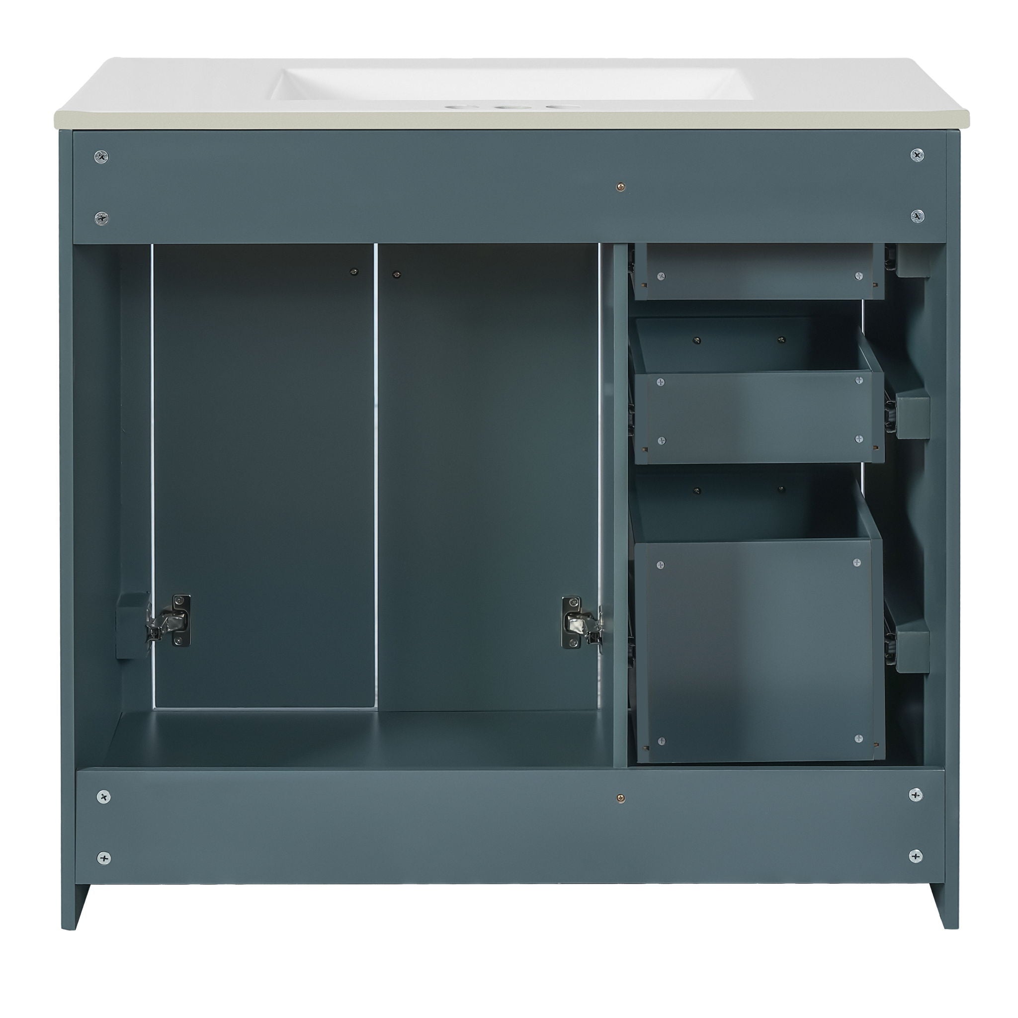 Modern Bathroom Vanity With Ceramic Sink, 6 Drawers & Soft-Close Doors