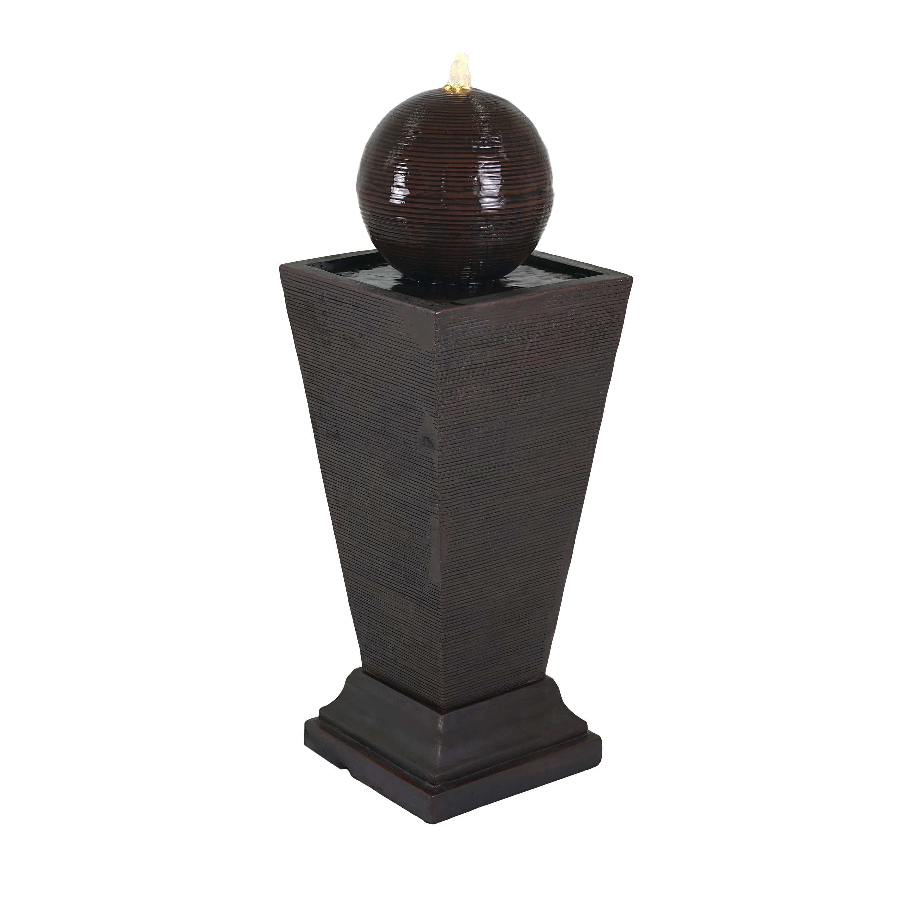 35.5' Dark Brown Concrete Tall Column Fountain with LED Lights