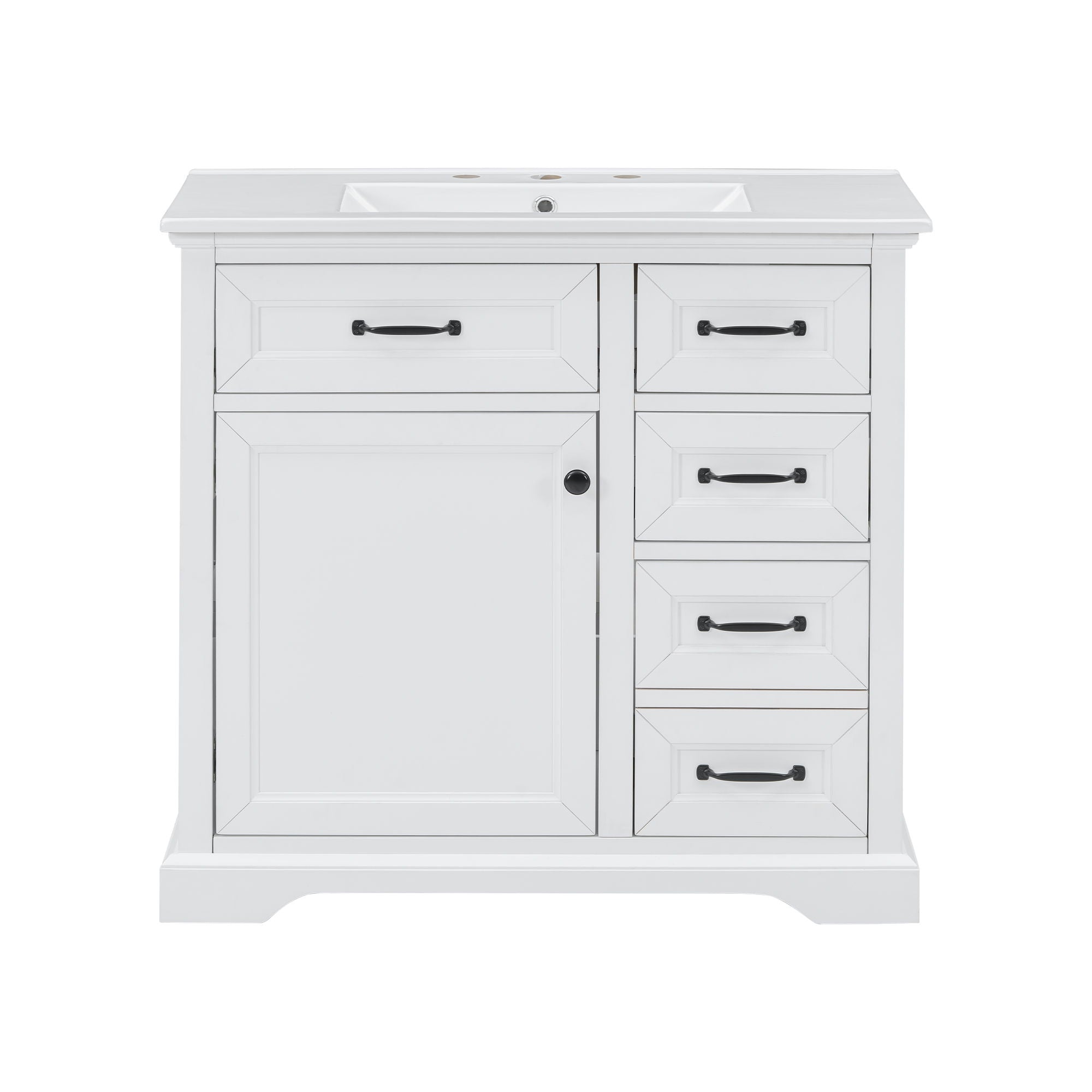 36" Bathroom Vanity With Sink, 2 Tip-Out Drawers, Soft Close Hinges