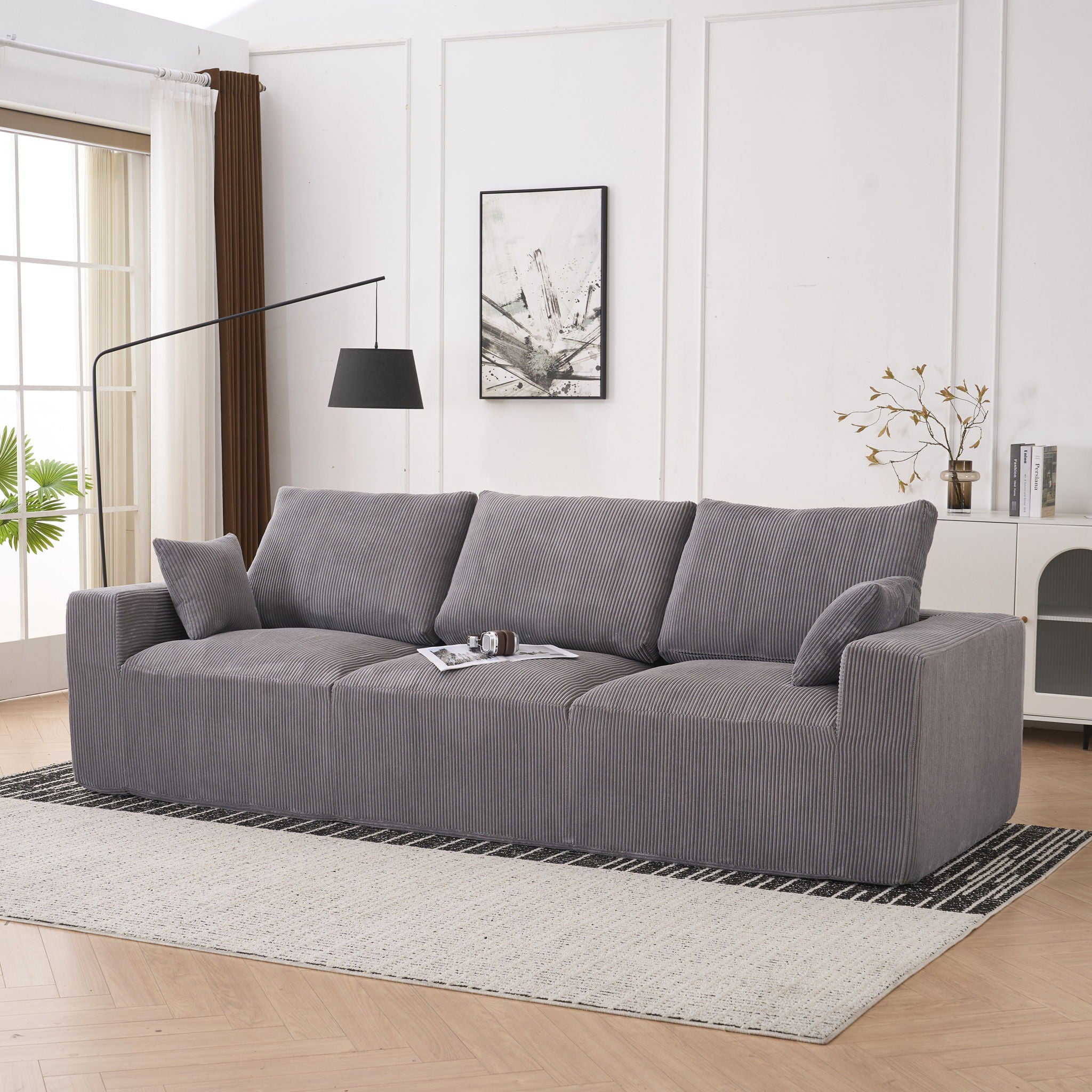 Modular Sectional Sofa With Ottoman, USB And Type C Charger, Petal Armrest Design