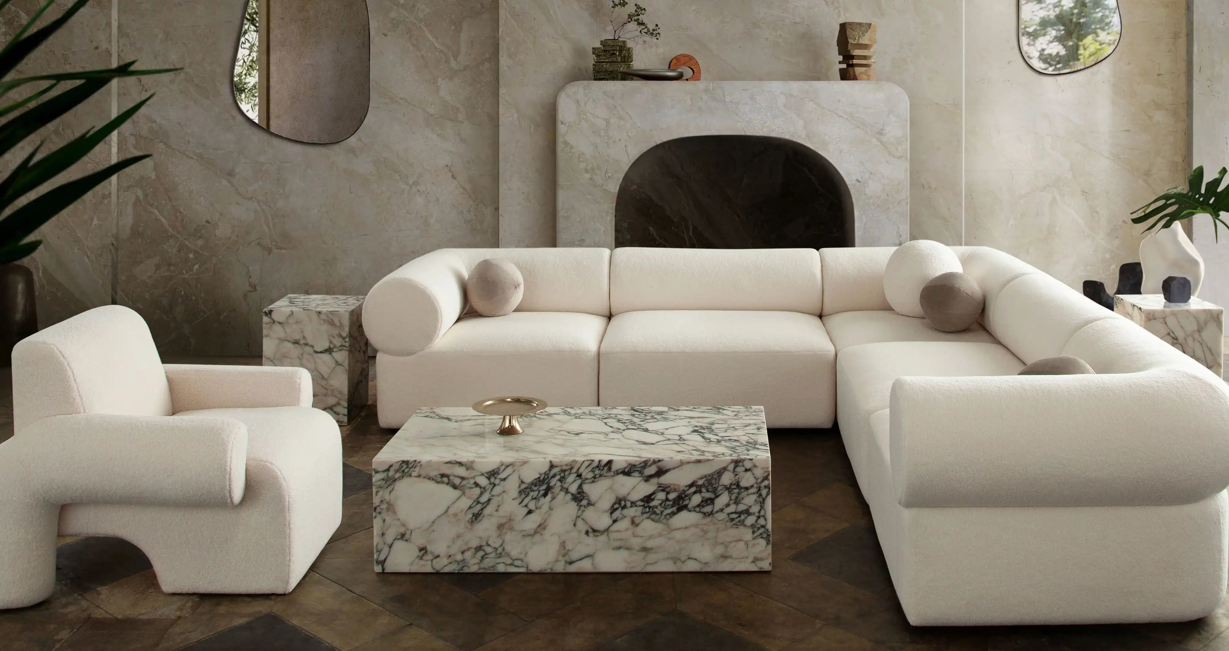 Zia 5 Piece Modular Sectional Sofa – Ivory Sherpa