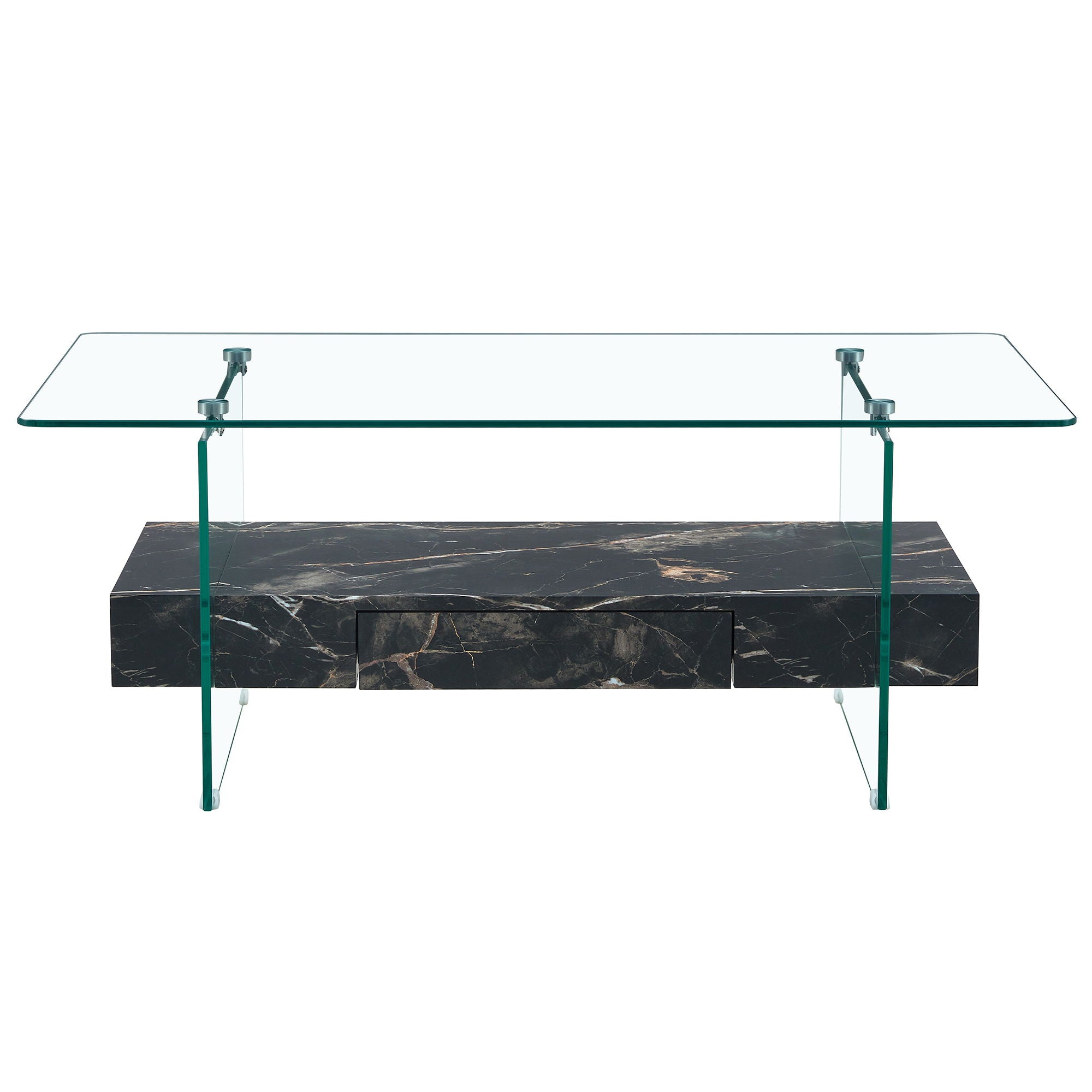 Modern 2 Tier Square Coffee Table, Elegant Marble Pattern