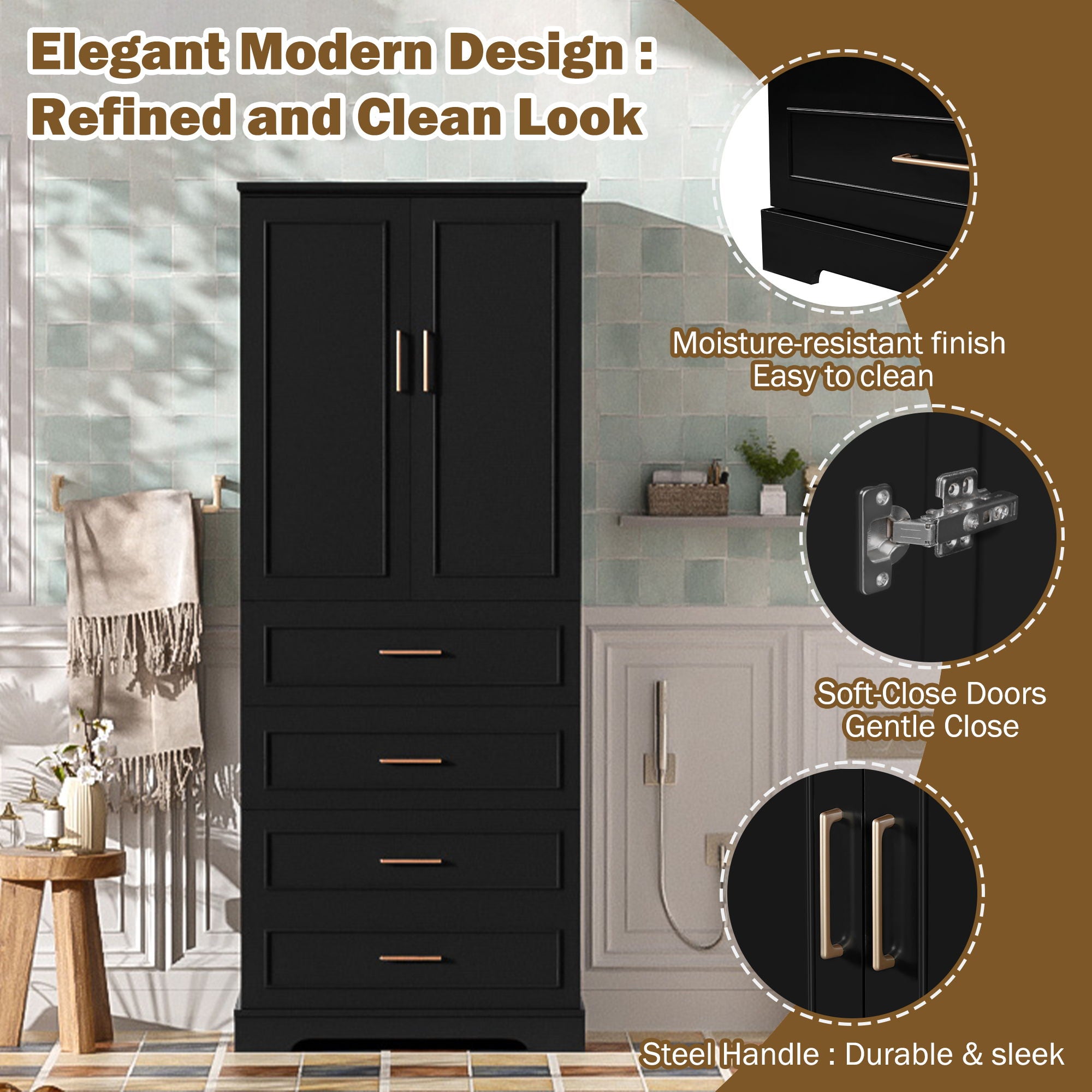 Freestanding Bathroom Cabinet With 3 Drawers, Adjustable Shelf, Soft Close Doors