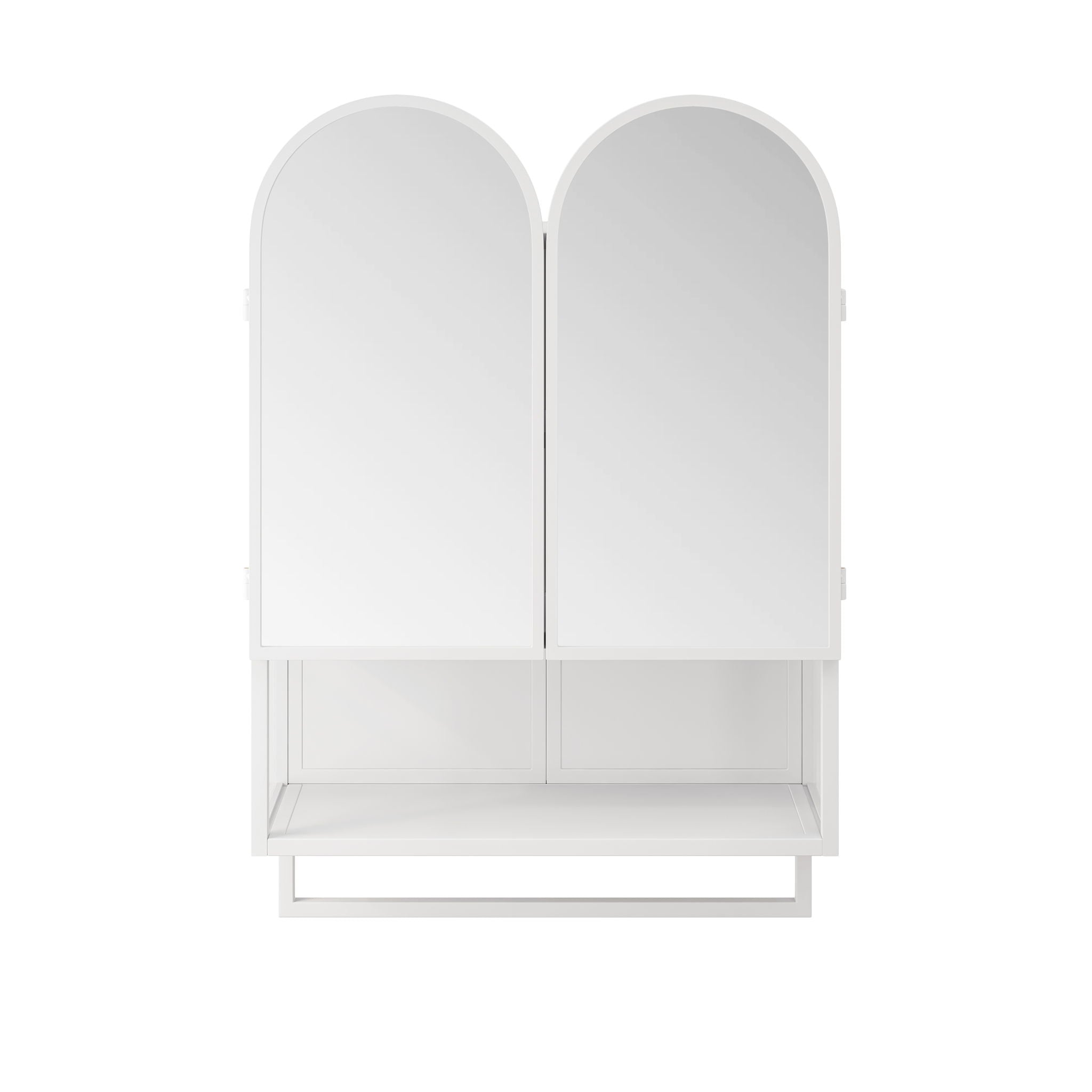 Double Arched Mirror Wall Cabinet With 2 Doors, Featuring Adjustable Shelves And Towel Rack