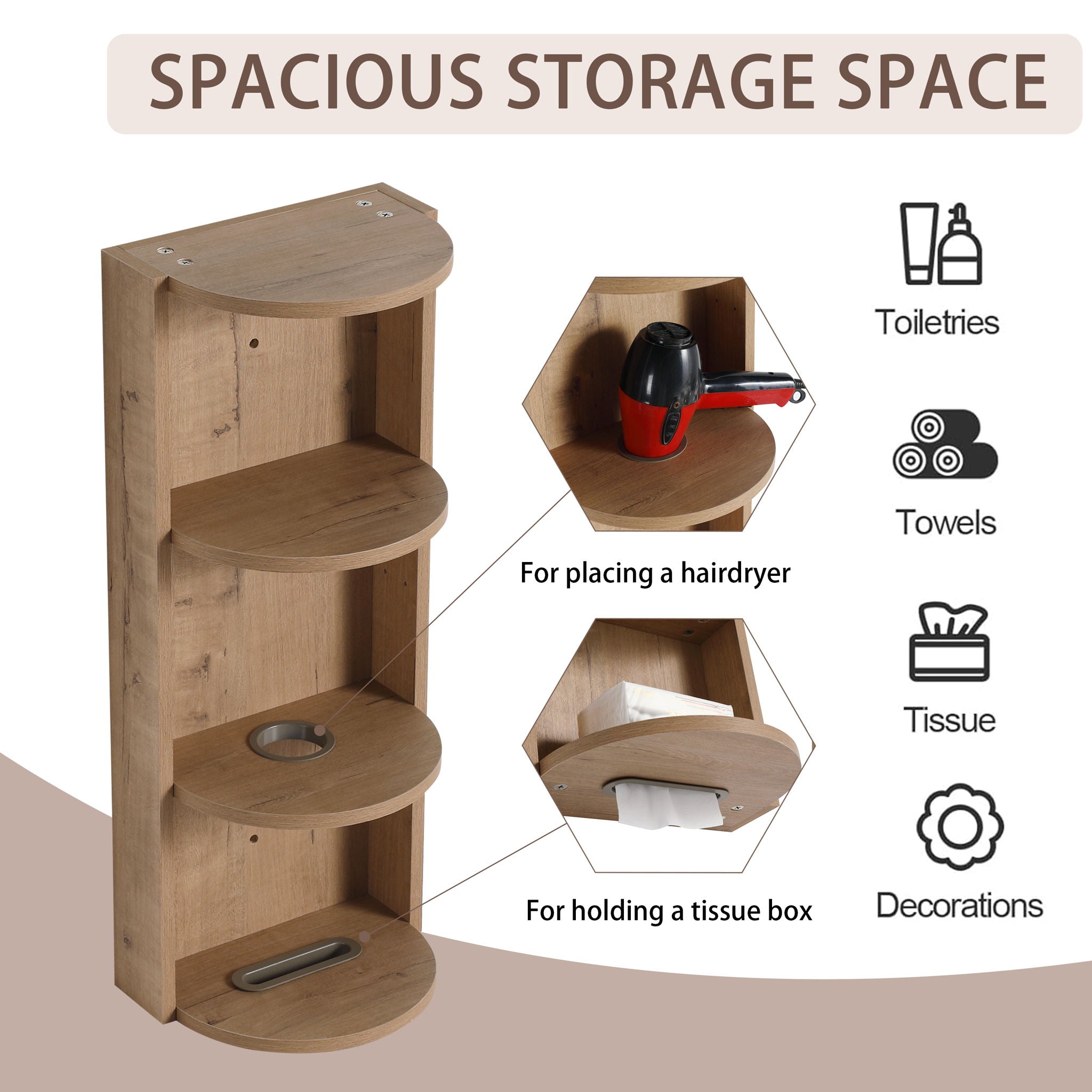 Modern Wall Mounted Bathroom Vanity With Sink And Storage Rack Soft Close Doors Plywood - Imitative Oak