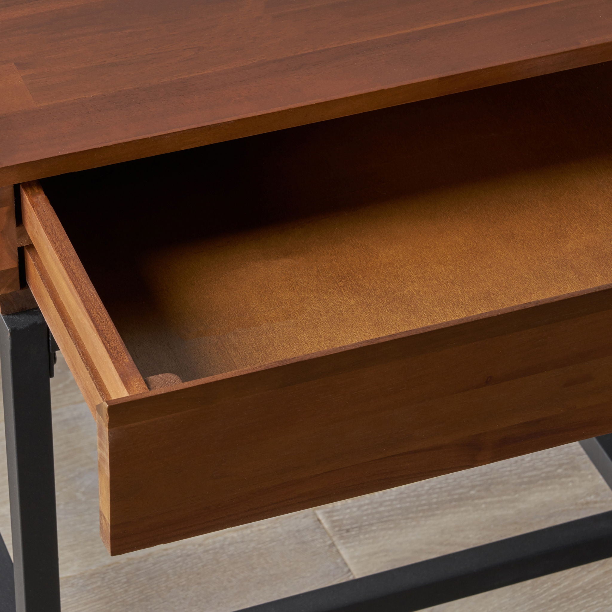 Industrial Style Storage Side Table With Iron Frame - Dark Oak