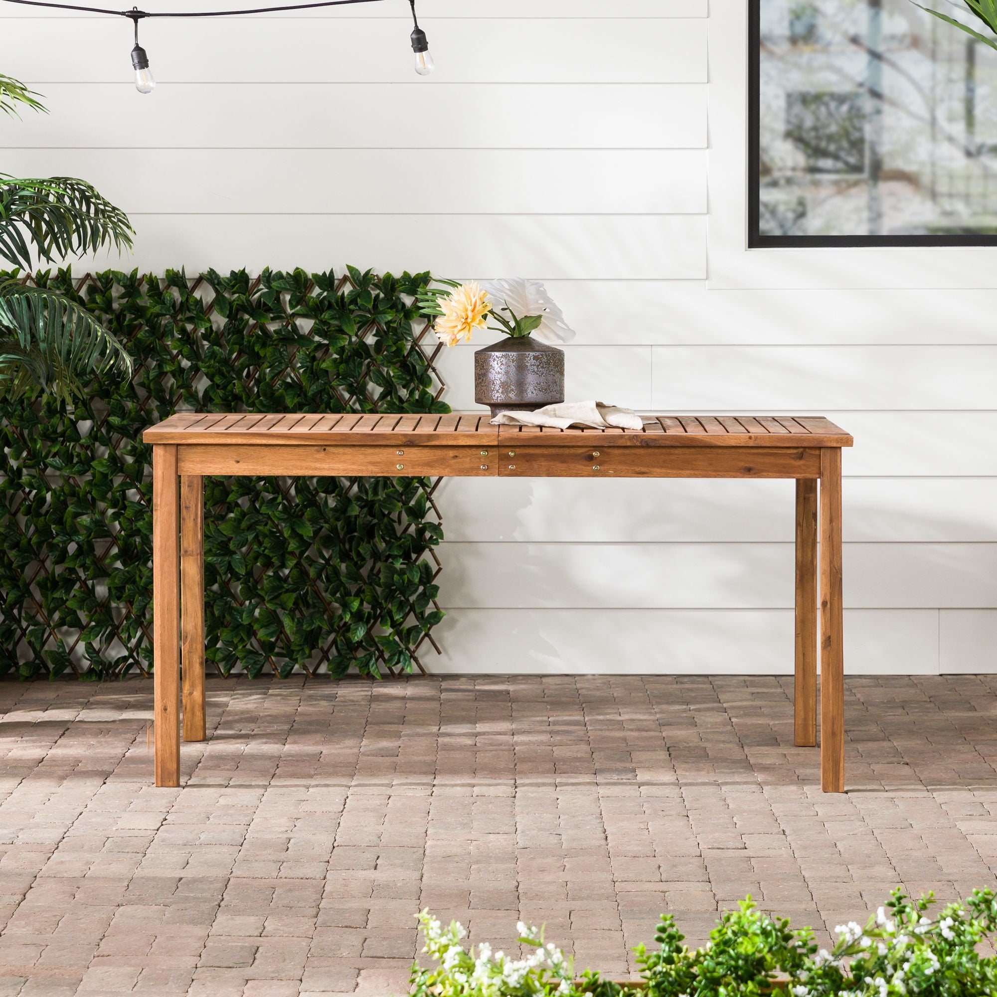 Contemporary Slat Top Acacia Wood Outdoor Dining Table