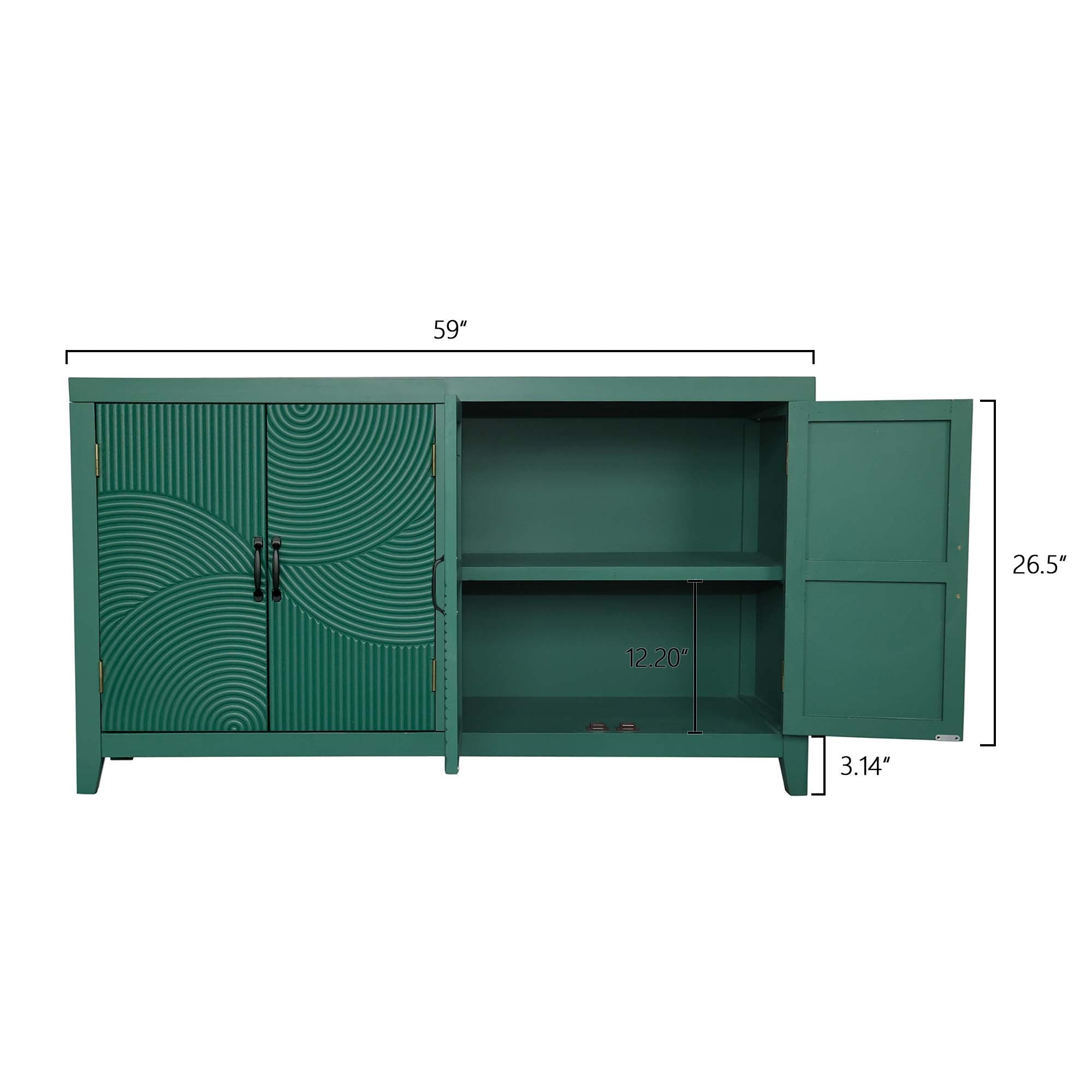 59in Green Accent Cabinet with 4 Doors Mid Century Modern Buffet