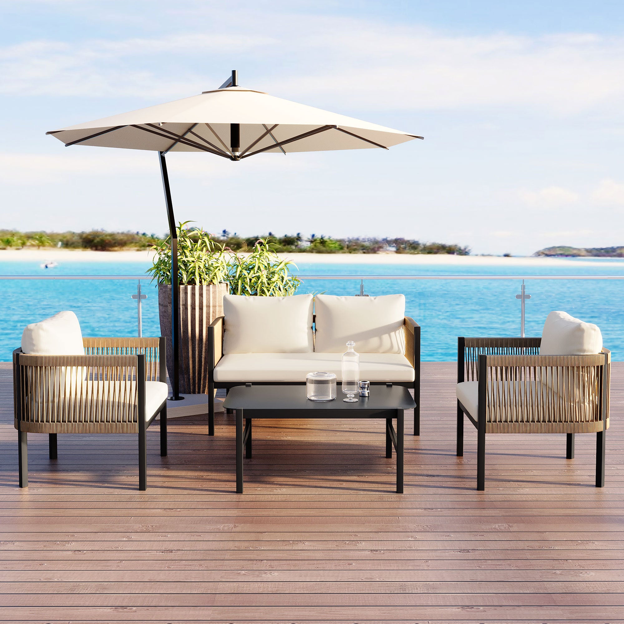 U_Style Multi-person Outdoor Sofa Combination with A Table, Suitable for Garden, Backyard and Balconies