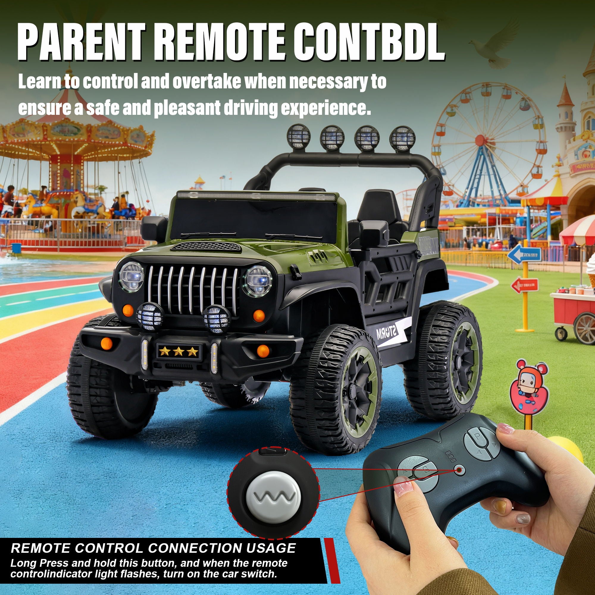 Electric Car With Remote Control, Colorful LED Lights, USB & MP3