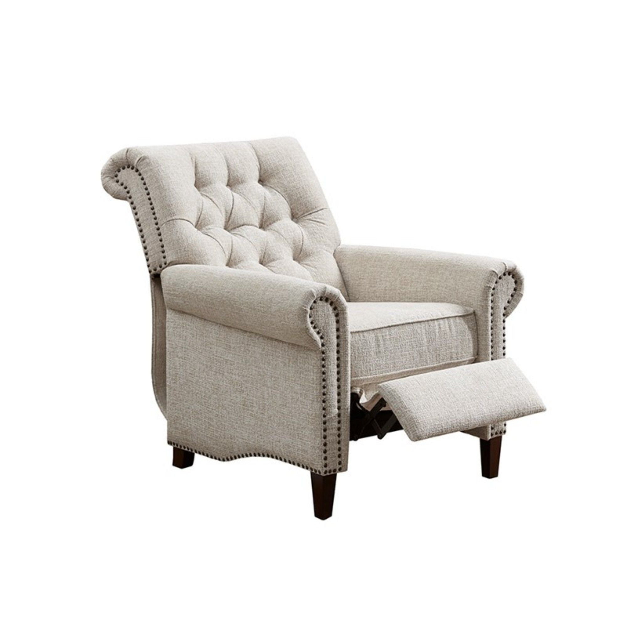 Aidan - Push Back Recliner Chair With Tufted Back And Nailhead Trim - Cream