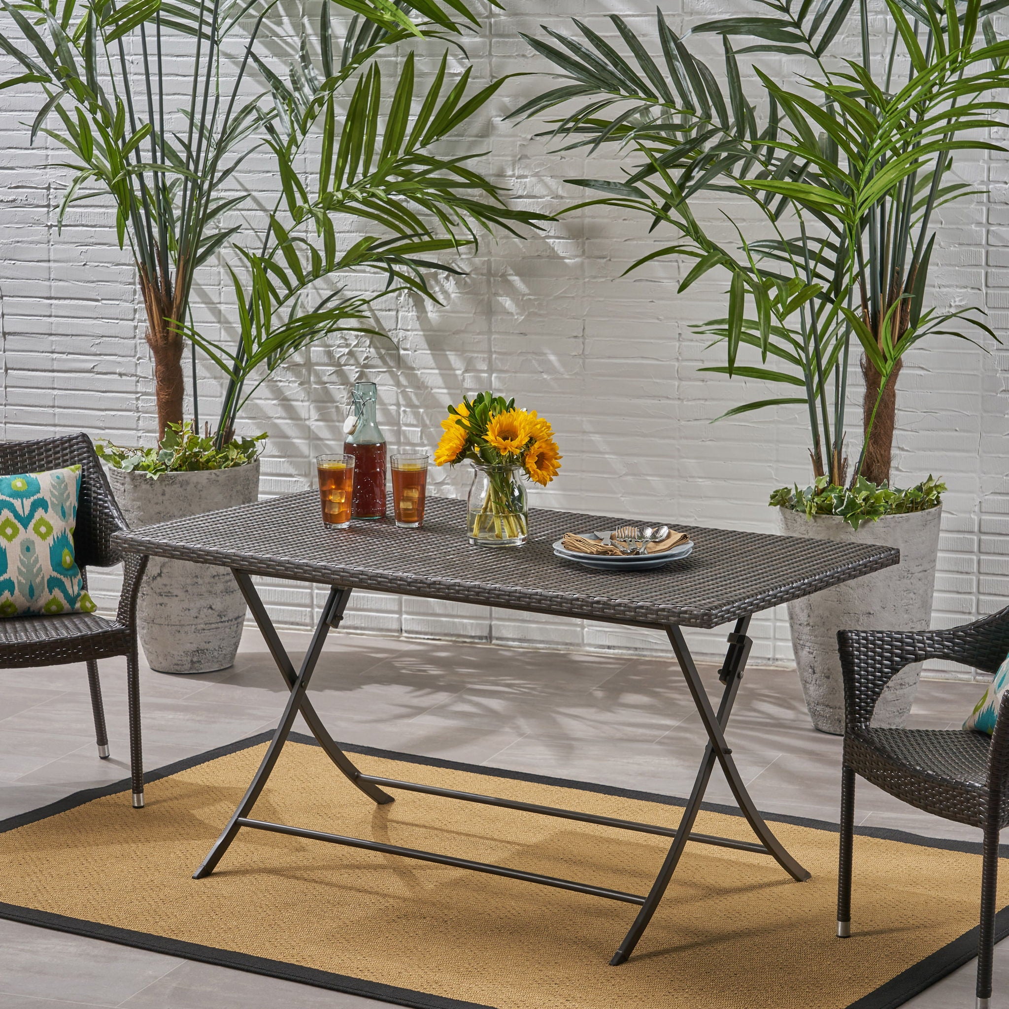 Saffron - Outdoor Rectangle Folding Dining Table - Brown Multi