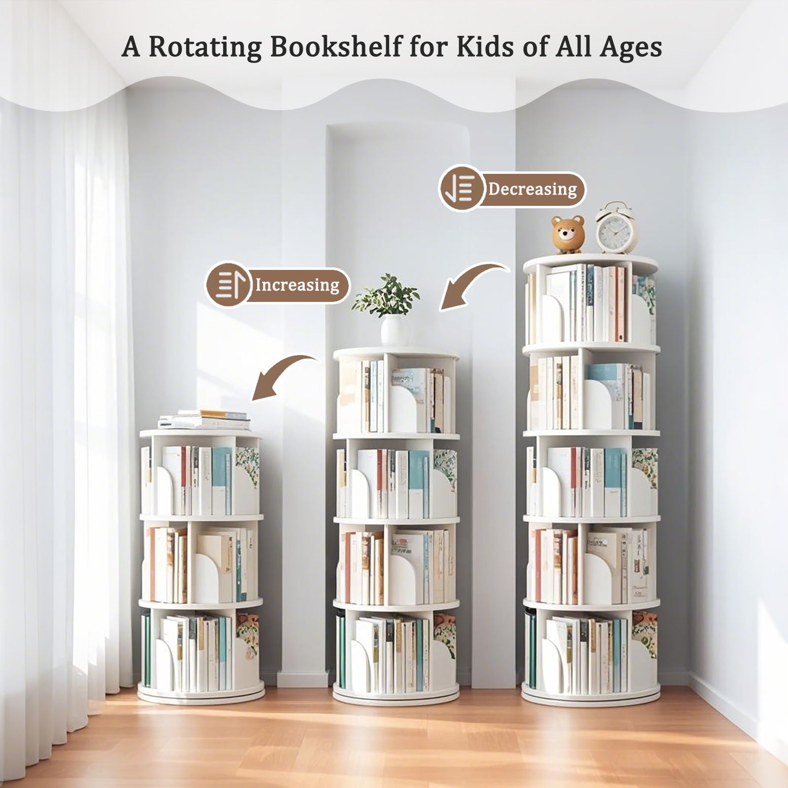 5 Tier Rotating Bookshelf, Spinning Design