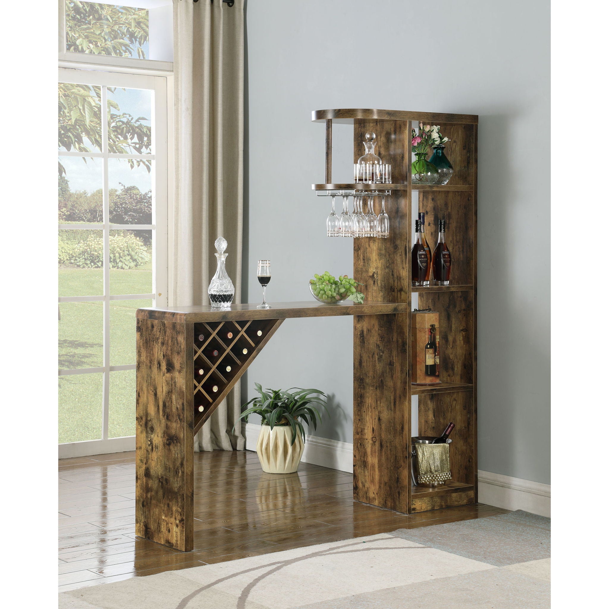 Kady - 5 Shelf Home Bar Table With Wine & Stemware Storage - Brown