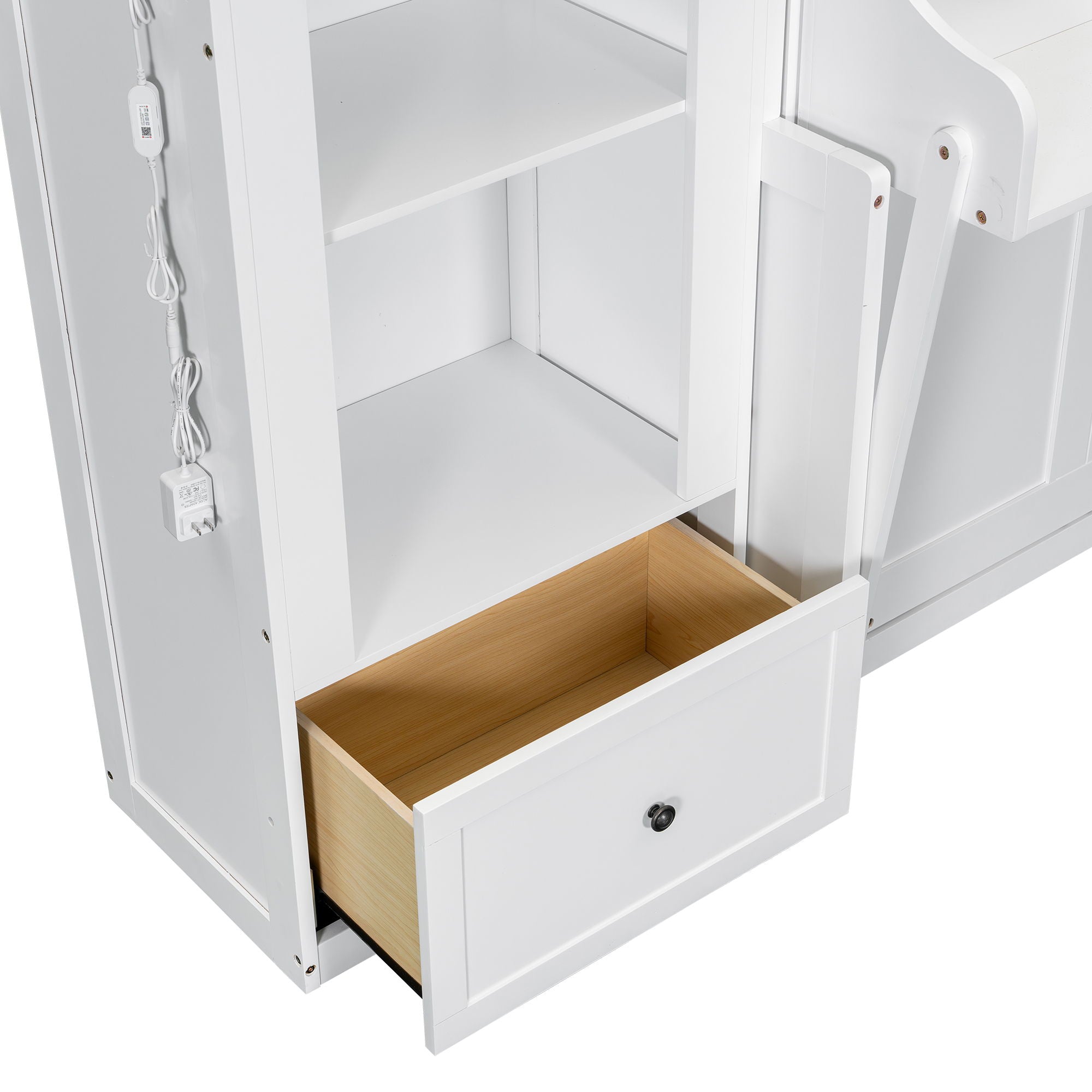 French Style Murphy Platform Bed With Shelf, Side Cabinets, Drawers And LED