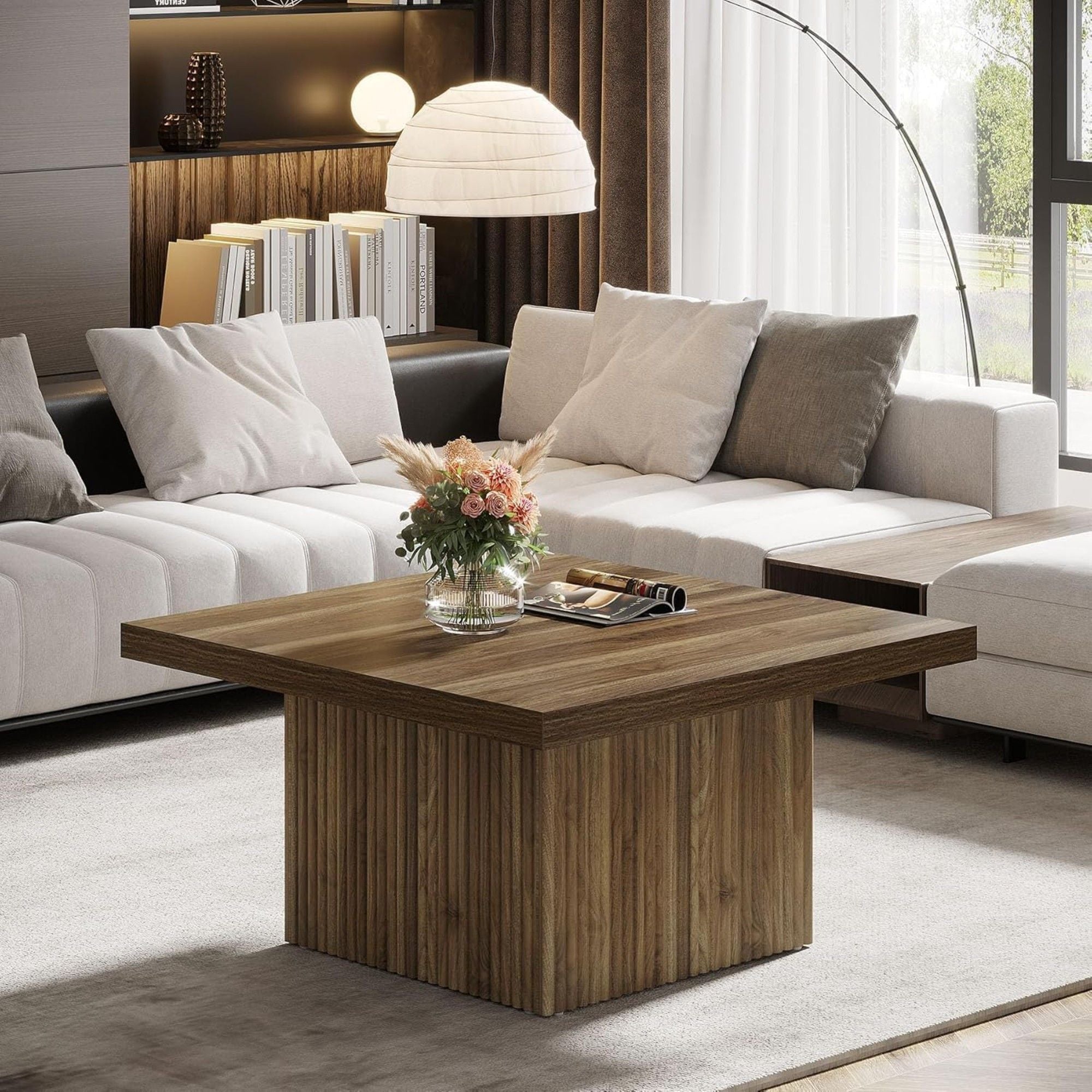 Square Coffee Table With Half Round Base - Brown