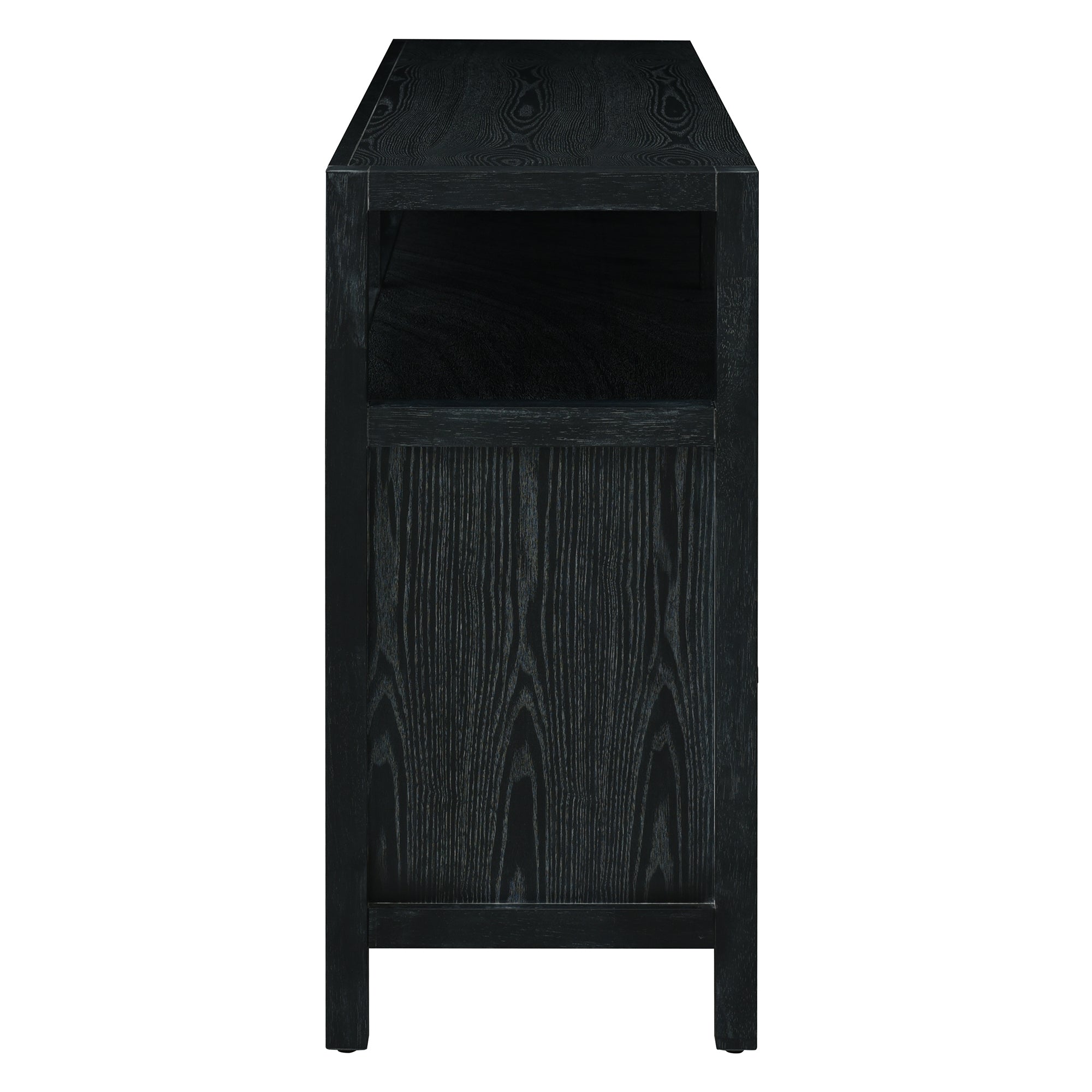 TREXM Bohemian Style Rattan Buffet Storage Cabinet with Solid Wood Frame